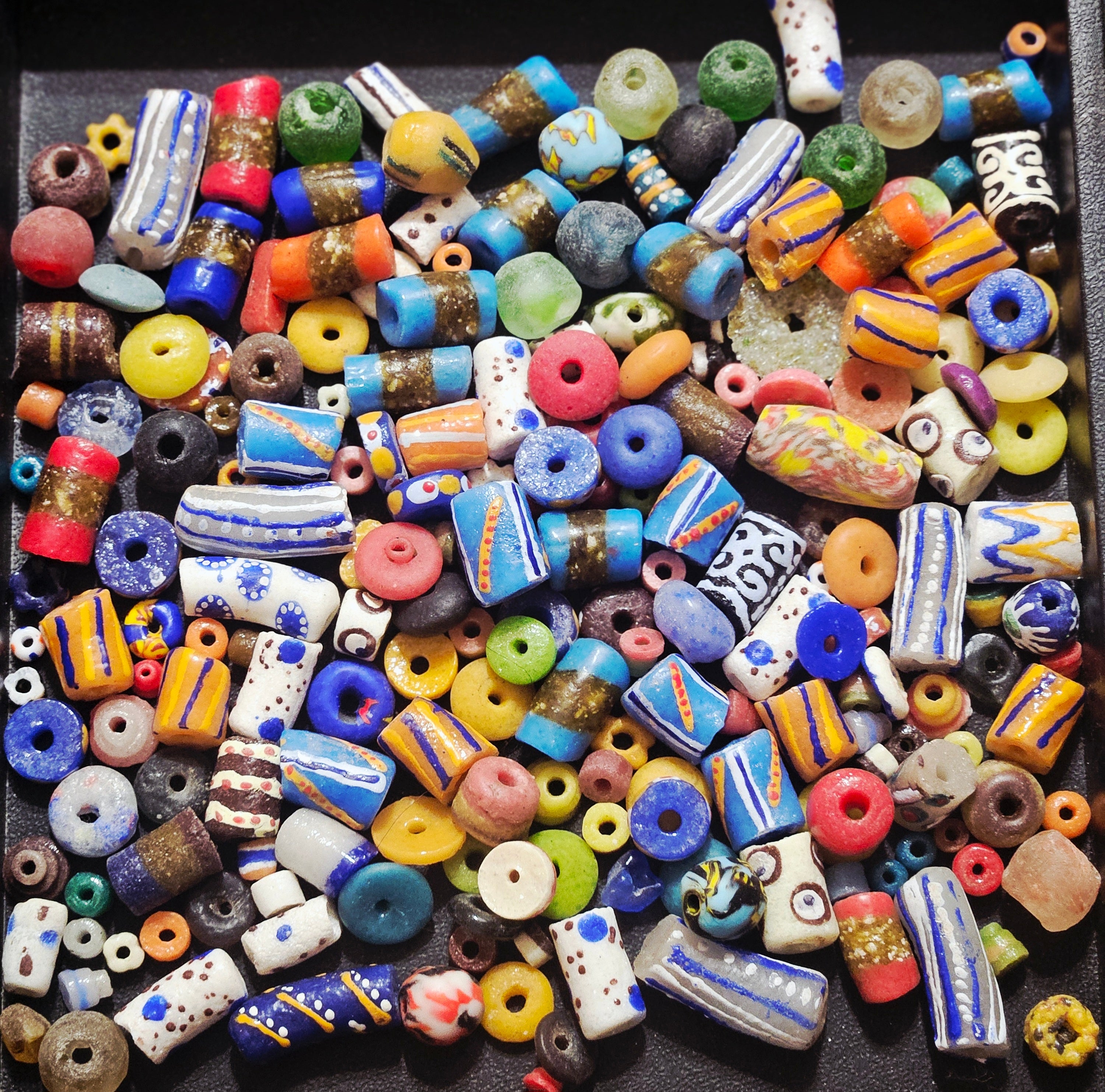 African Krobo Recycled Glass Beads Mix (Coastal Blue + Sun Yellow) — 1 Cup, 160+ Handmade Ghana Beads, 1lb | ABM255