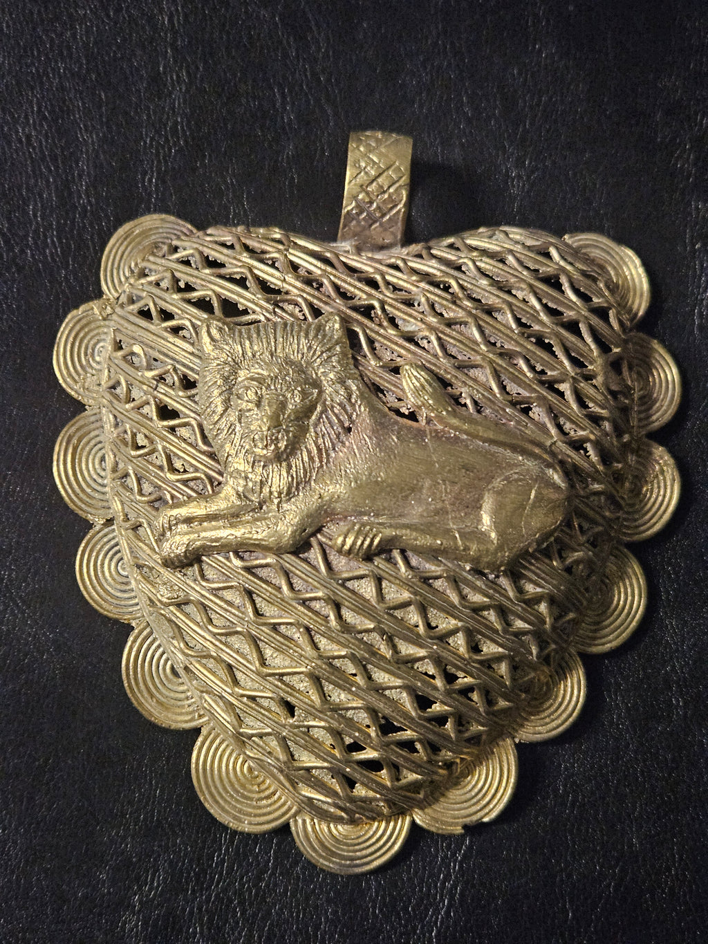 Oversized Lion on Adinkrahene Brass Pendant – Handcrafted in Ghana