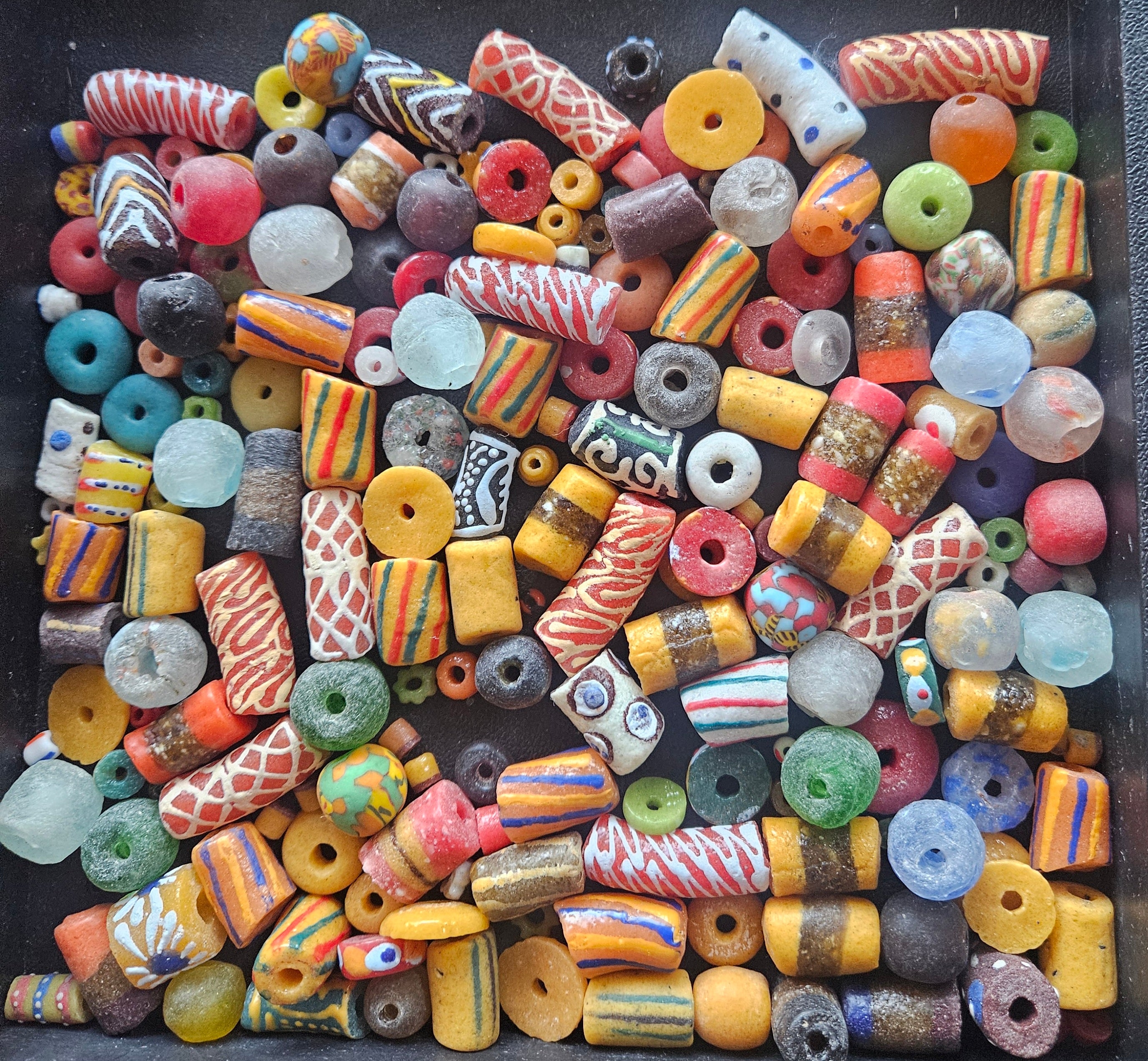 African Krobo Recycled Glass Beads Mix (Sunset + Indigo) — 1 Cup, 160+ Handmade Ghana Beads, 1lb | ABM251