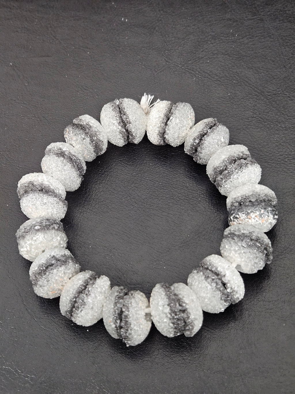 Black & White Krobo Sugar Glass Rondelle Beads | Handcrafted Recycled Glass Beads from Ghana | Approx. 30 Beads Per Strand