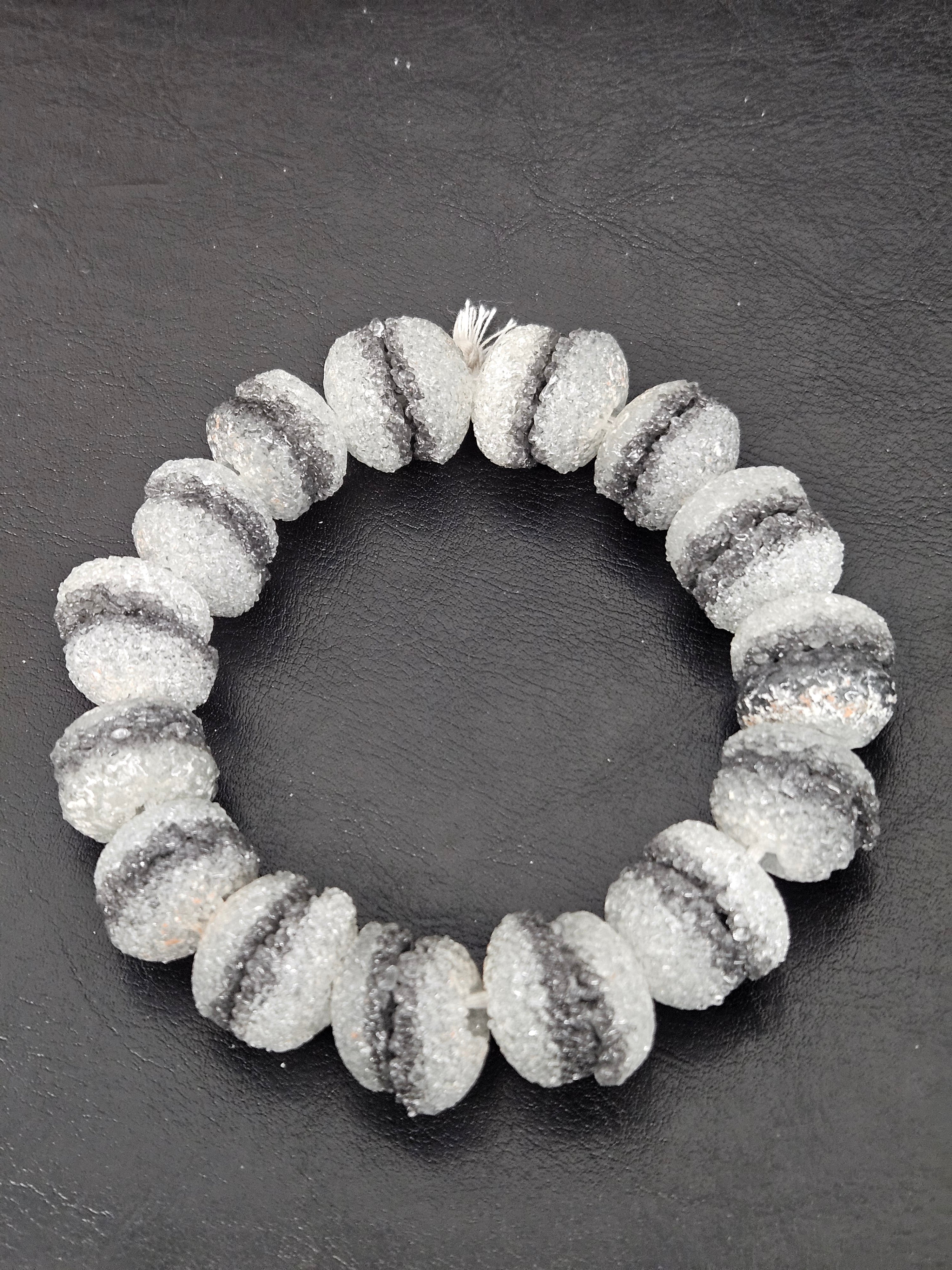 Black & White Krobo Sugar Glass Rondelle Beads | Handcrafted Recycled Glass Beads from Ghana | Approx. 30 Beads Per Strand
