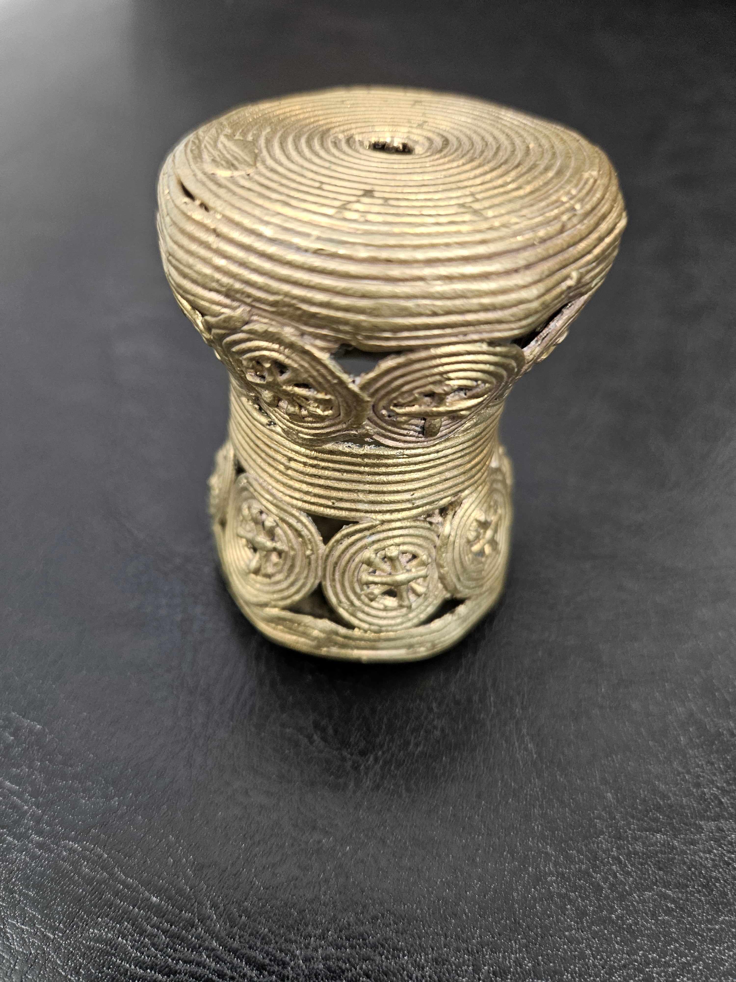 Oversized Ashanti Brass Talking Drum Pendant — Circular Openwork Design