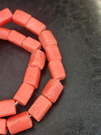 Coral Terracotta Cube Tube Krobo Powdered Glass Beads | Handmade Recycled Glass Beads from Ghana | 30–32 Beads per Strand