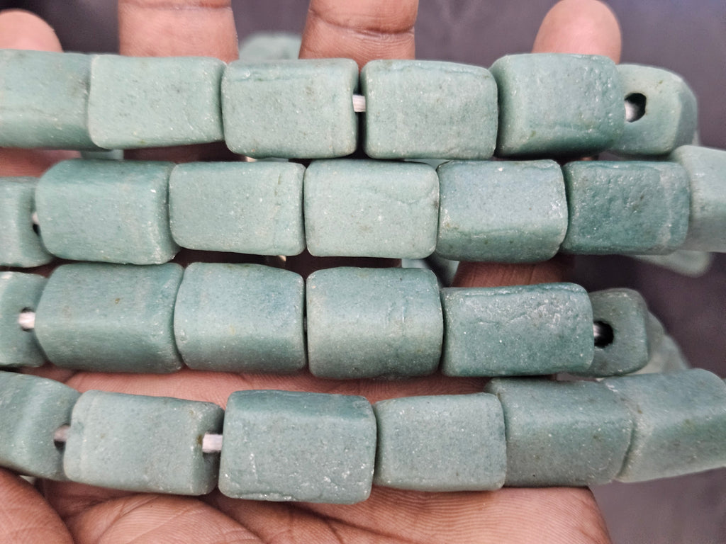 Authentic Sea Glass Aqua Cube Tube Krobo Powdered Glass Beads Handmade in Ghana