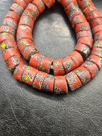 African Trade Beads – Red Multicolor Floral Pattern Strand