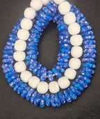 Blue & White African Glass Bead Bundle: Hand-Painted Krobo Rondelle and White Pocket Beads from Ghana