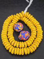 Yellow African Beads Bundle – Krobo Glass Rondelles + Bicone Focals