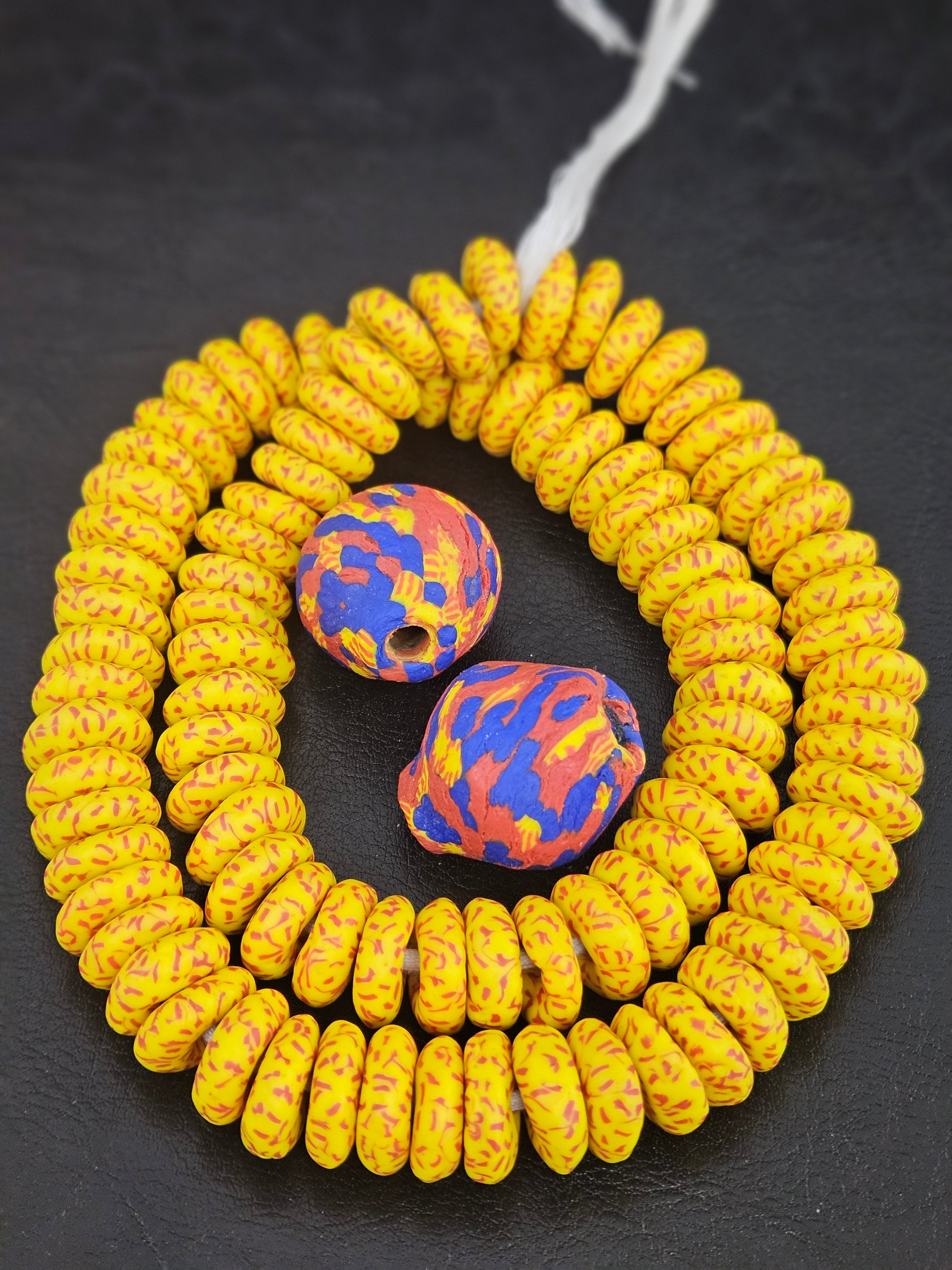 Yellow African Beads Bundle – Krobo Glass Rondelles + Bicone Focals