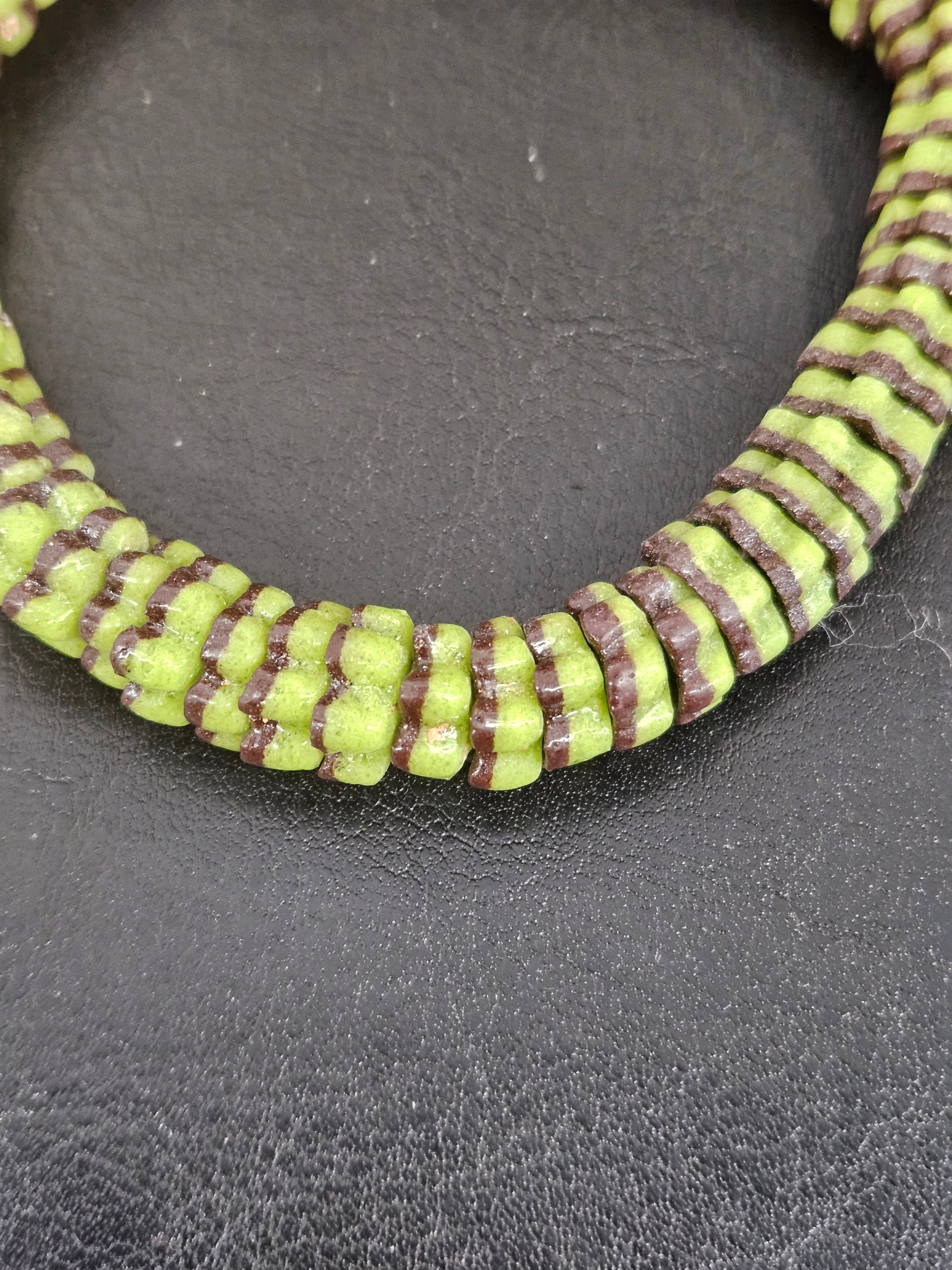 Spring Green & Cocoa Brown Krobo Glass Spacer Beads | Handcrafted Recycled Glass Beads from Ghana