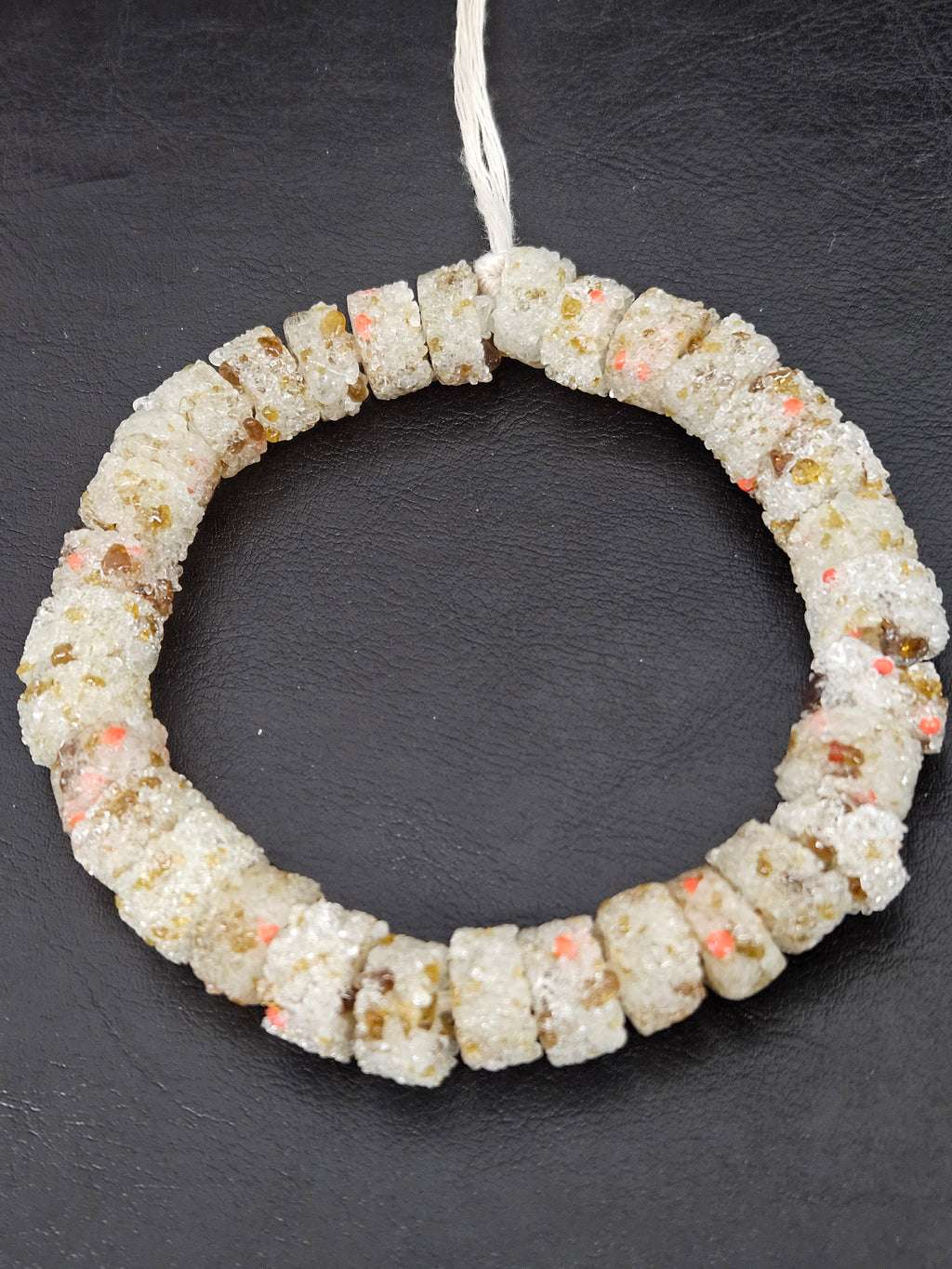 Ivory Confetti Krobo Sugar Glass Rondelle Beads | Handcrafted Recycled Glass Beads from Ghana | Approx. 32 Beads Per Strand