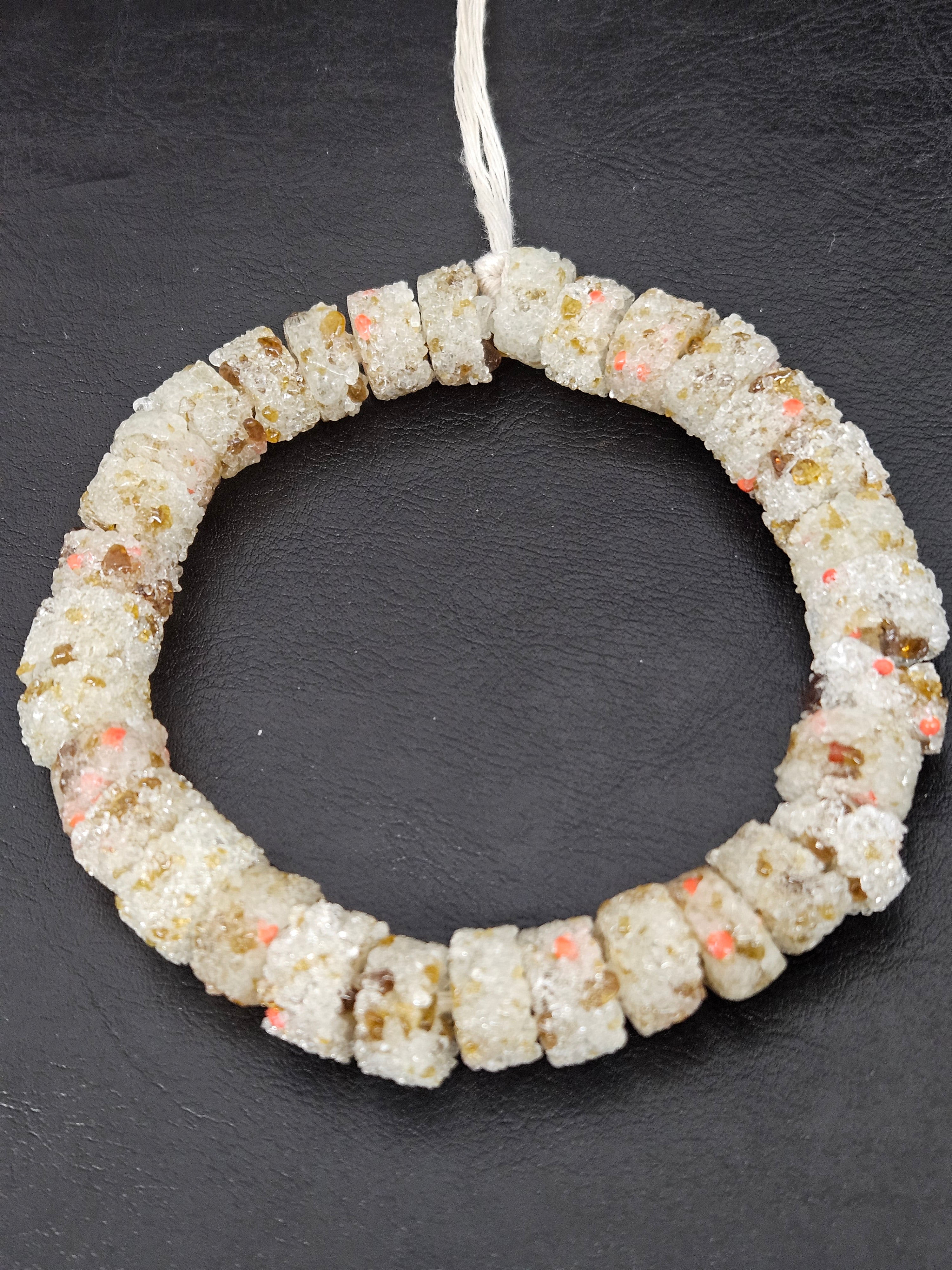 Ivory Confetti Krobo Sugar Glass Rondelle Beads | Handcrafted Recycled Glass Beads from Ghana | Approx. 32 Beads Per Strand
