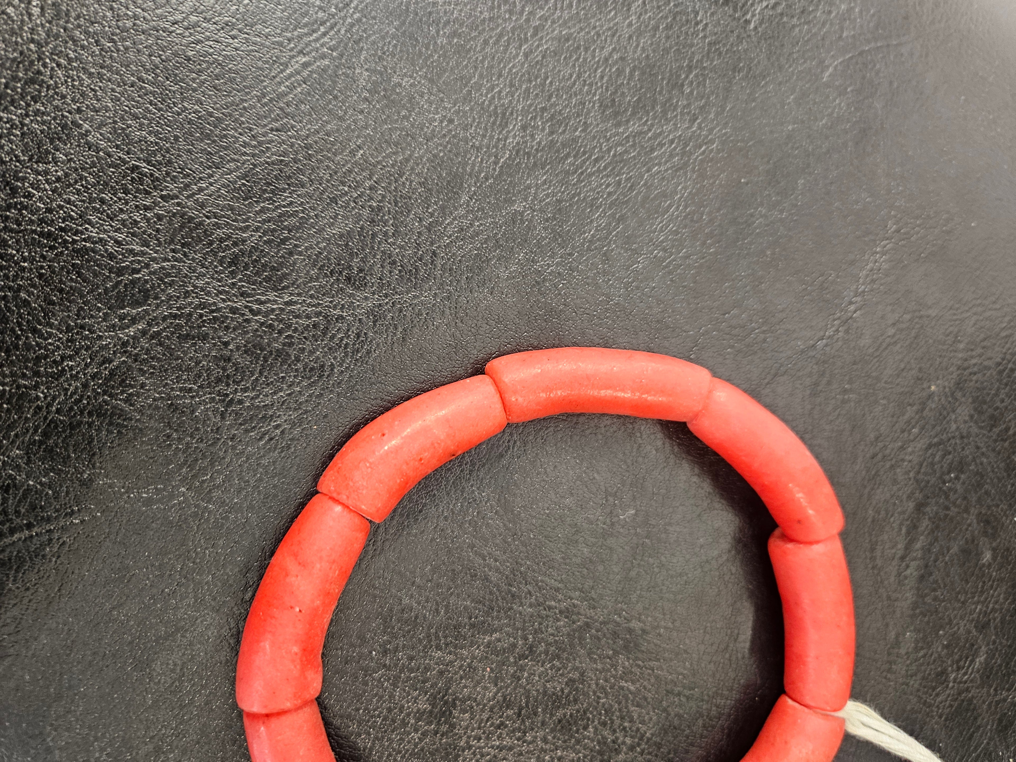 Coral Red Krobo Powdered Glass Tube Beads • Handmade Recycled Glass • Ghana • Large Hole • 10–12 × 24–30 mm