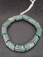Painted Krobo Glass Beads | Green Red & White Polka Dot Long Tube Beads | Handcrafted Ghana Recycled Glass Beads