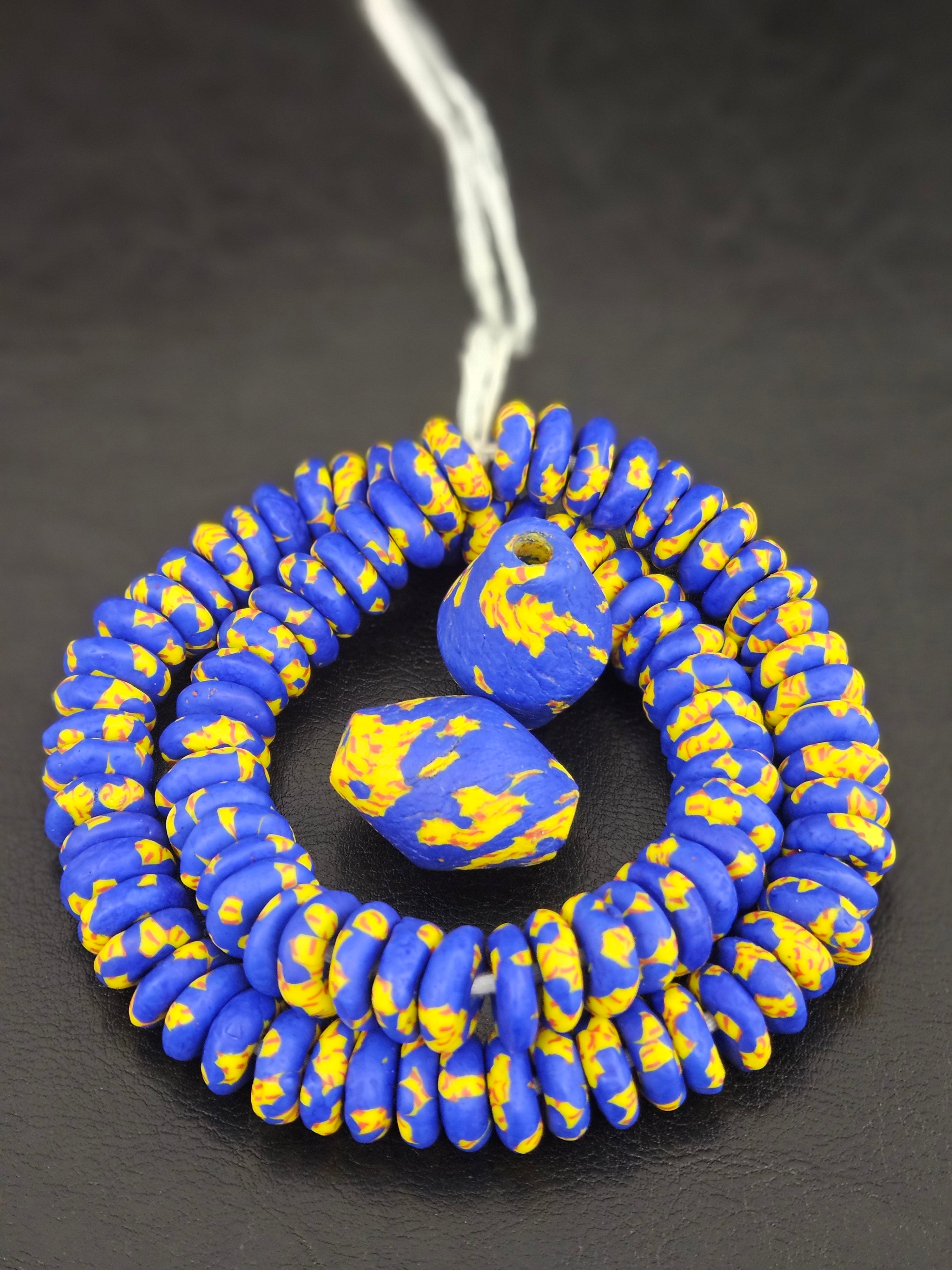 Blue African Beads Bundle – Krobo Glass Rondelles + Bicone Focals