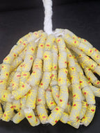 Painted Krobo Glass Tube Beads | Soft Ivory Recycled Glass Tube Beads | Handmade in Ghana | 13–14×26–30mm