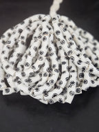 Ivory White Krobo Painted Glass Tube Beads with Ebony Black Medallion Motifs