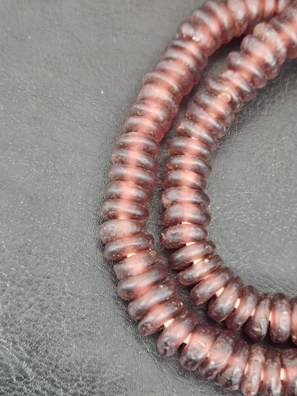 Authentic Dusty Plum Krobo Translucent Recycled Glass Rondelle Beads | Handmade Ghana Beads