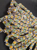 Chocolate Brown Krobo Painted Glass Tube Beads with Golden Yellow & Leaf Green Mosaic Motifs | Handcrafted Recycled Glass from Ghana