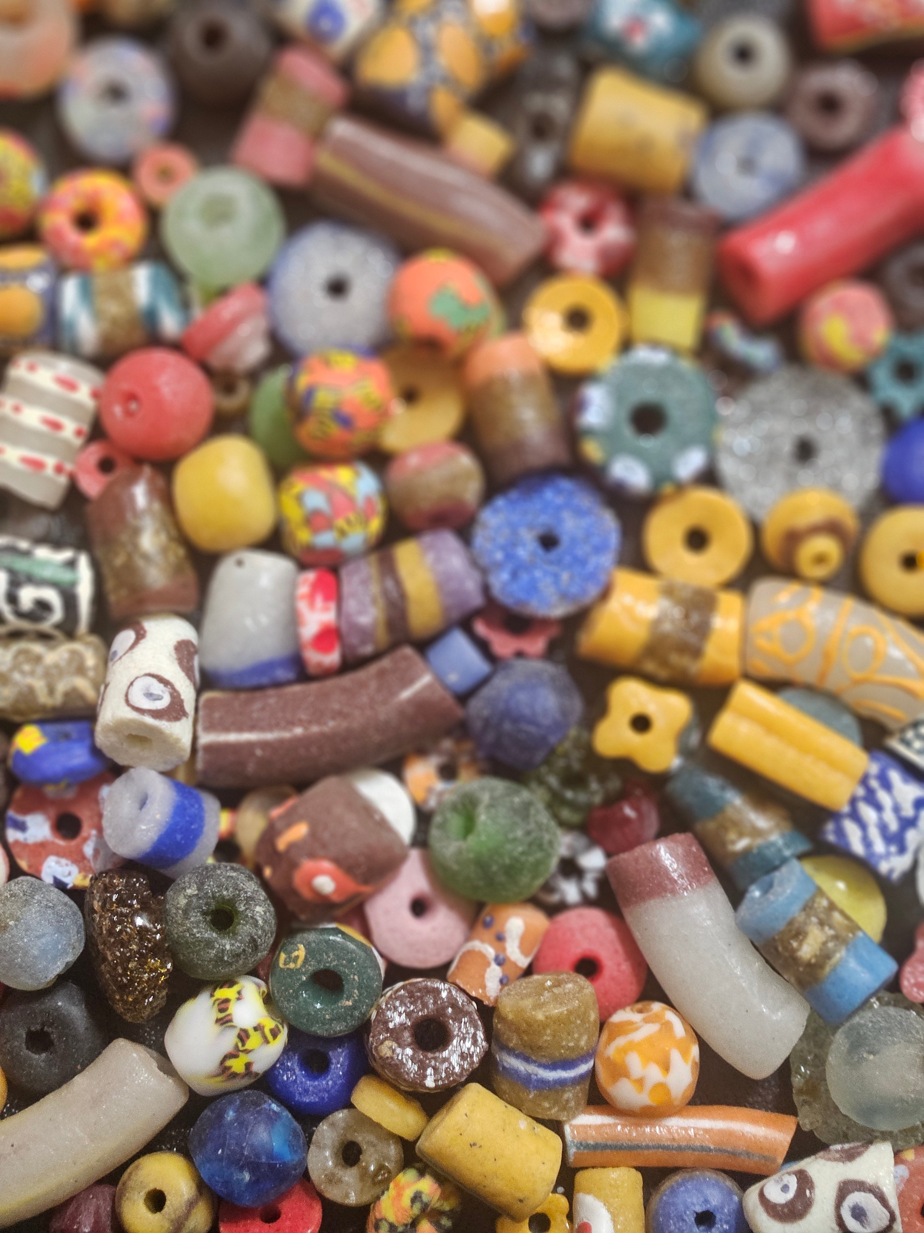 African Krobo Recycled Glass Beads – 1 Cup Mix (160+ Handmade Ghana Beads for Jewelry & Crafting, 1lb)