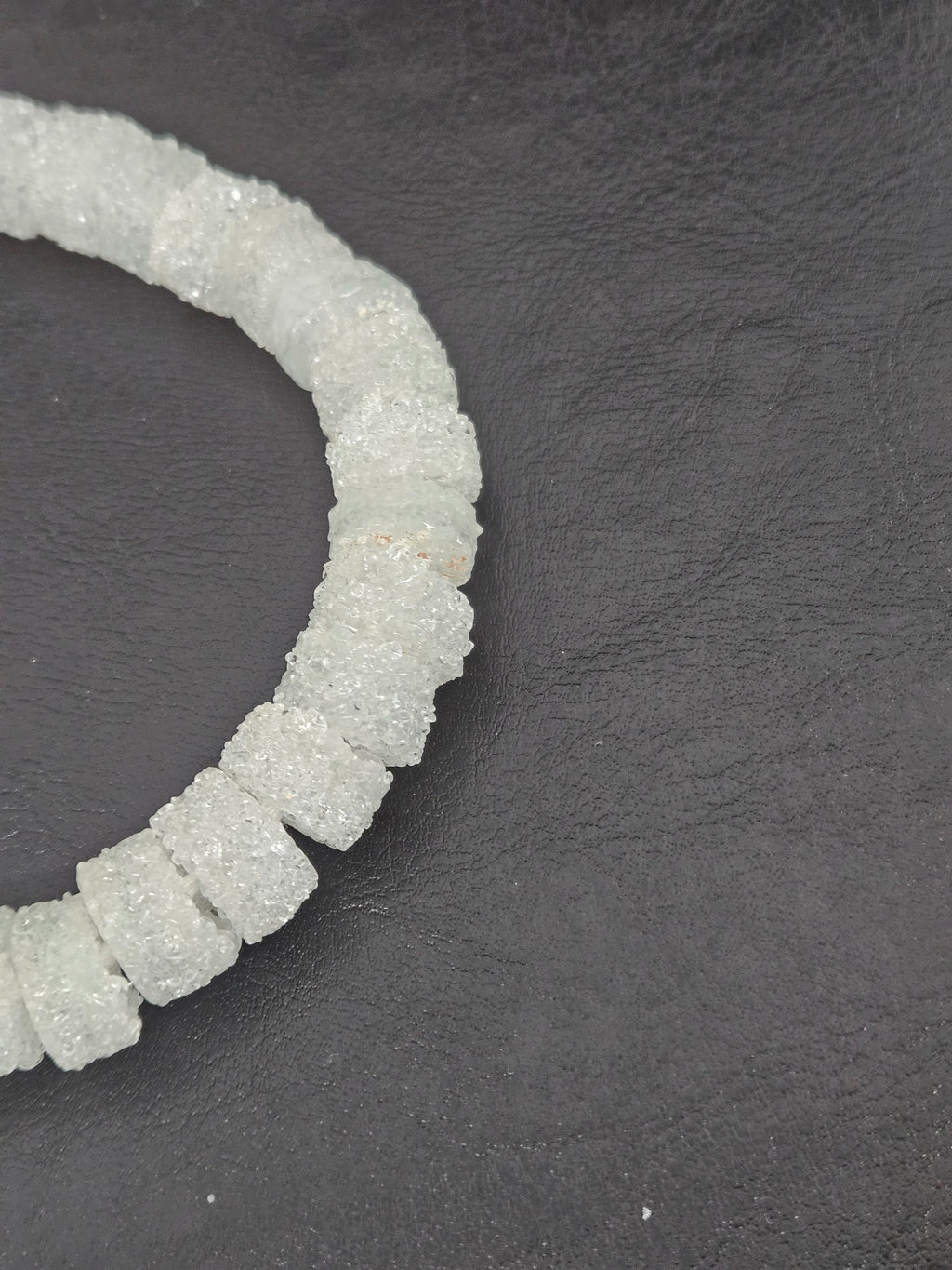 White Krobo Sugar Glass Short Tube Beads | Handcrafted Recycled Glass Beads from Ghana | Approx. 32 Beads Per Strand