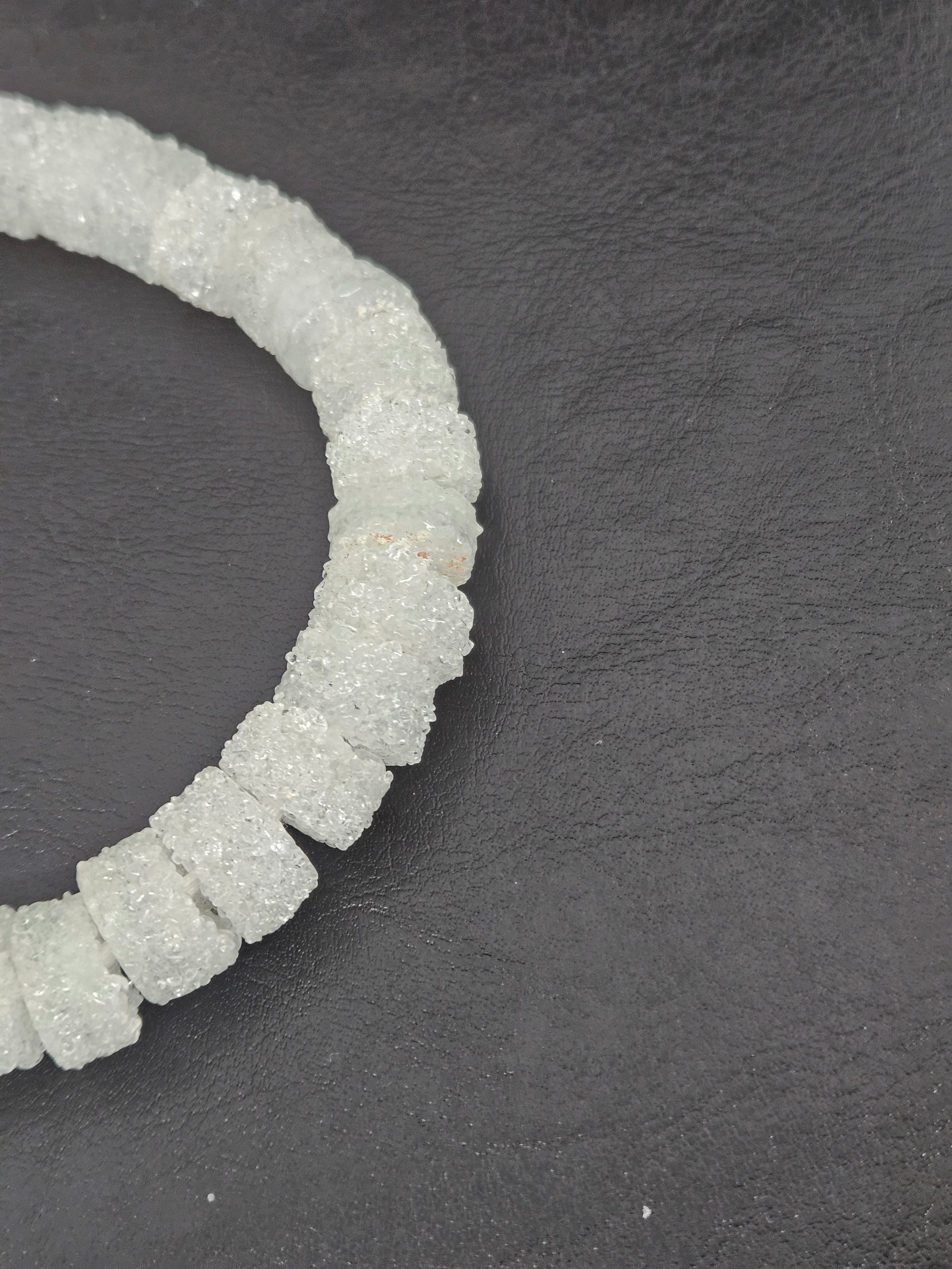 White Krobo Sugar Glass Short Tube Beads | Handcrafted Recycled Glass Beads from Ghana | Approx. 32 Beads Per Strand