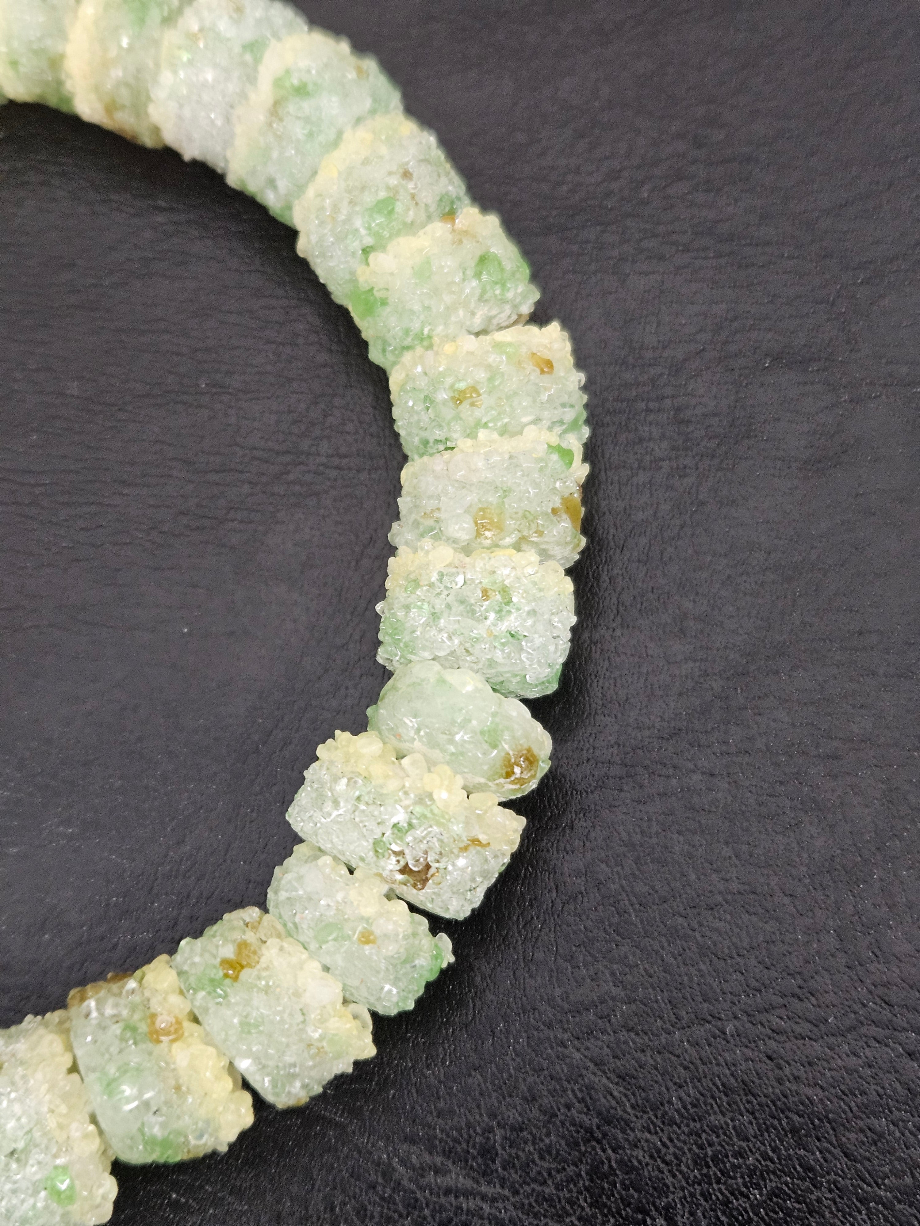 Green & Ivory Confetti Krobo Sugar Glass Short Tube Beads | Handcrafted Recycled Glass Beads from Ghana | Approx. 32 Beads Per Strand