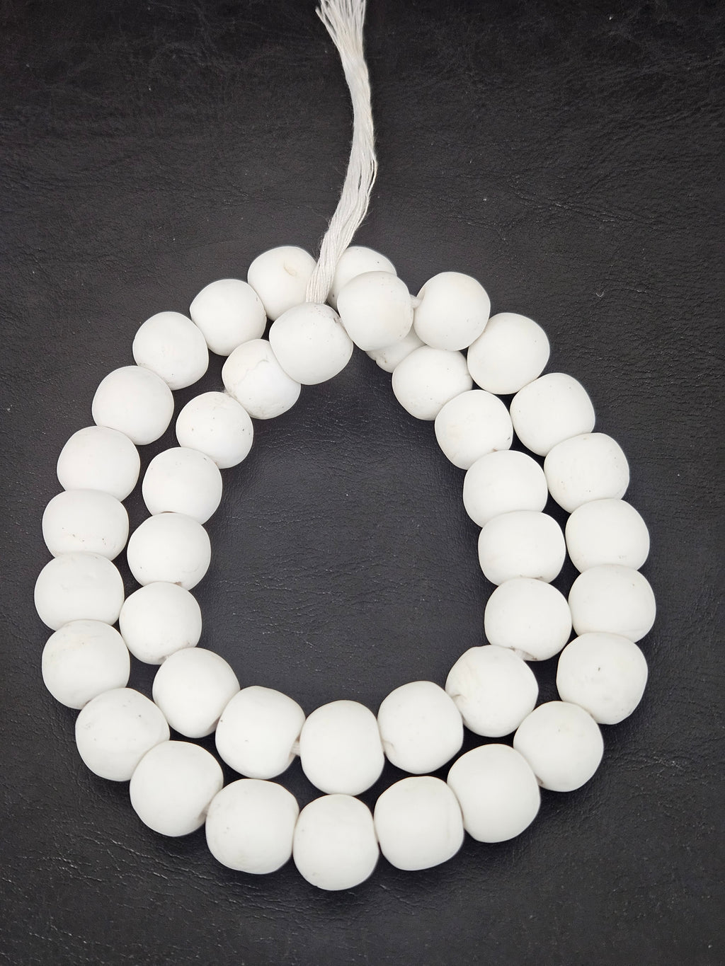 White Krobo Powdered Glass Round Beads | 13–14mm | Ghana | Approx. 40–41 Beads