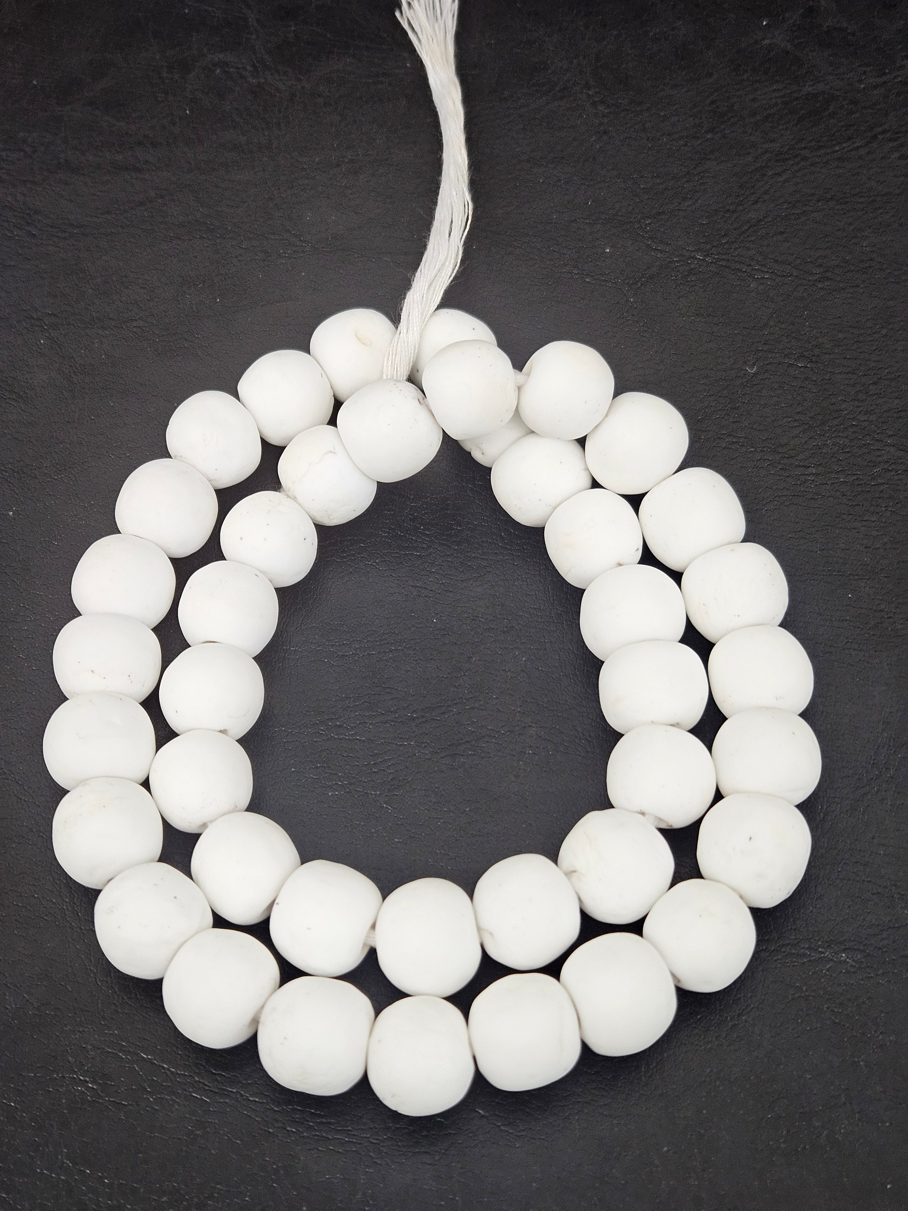 White Krobo Powdered Glass Round Beads | 13–14mm | Ghana | Approx. 40–41 Beads