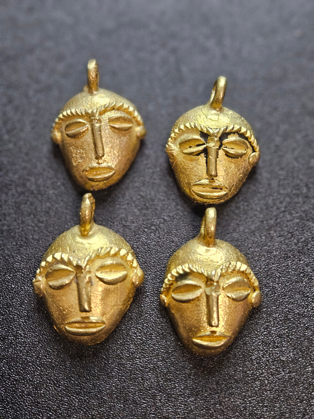 Ashanti Brass Mask Pendant Set – 5 Handcrafted Ghanaian Heritage Masks