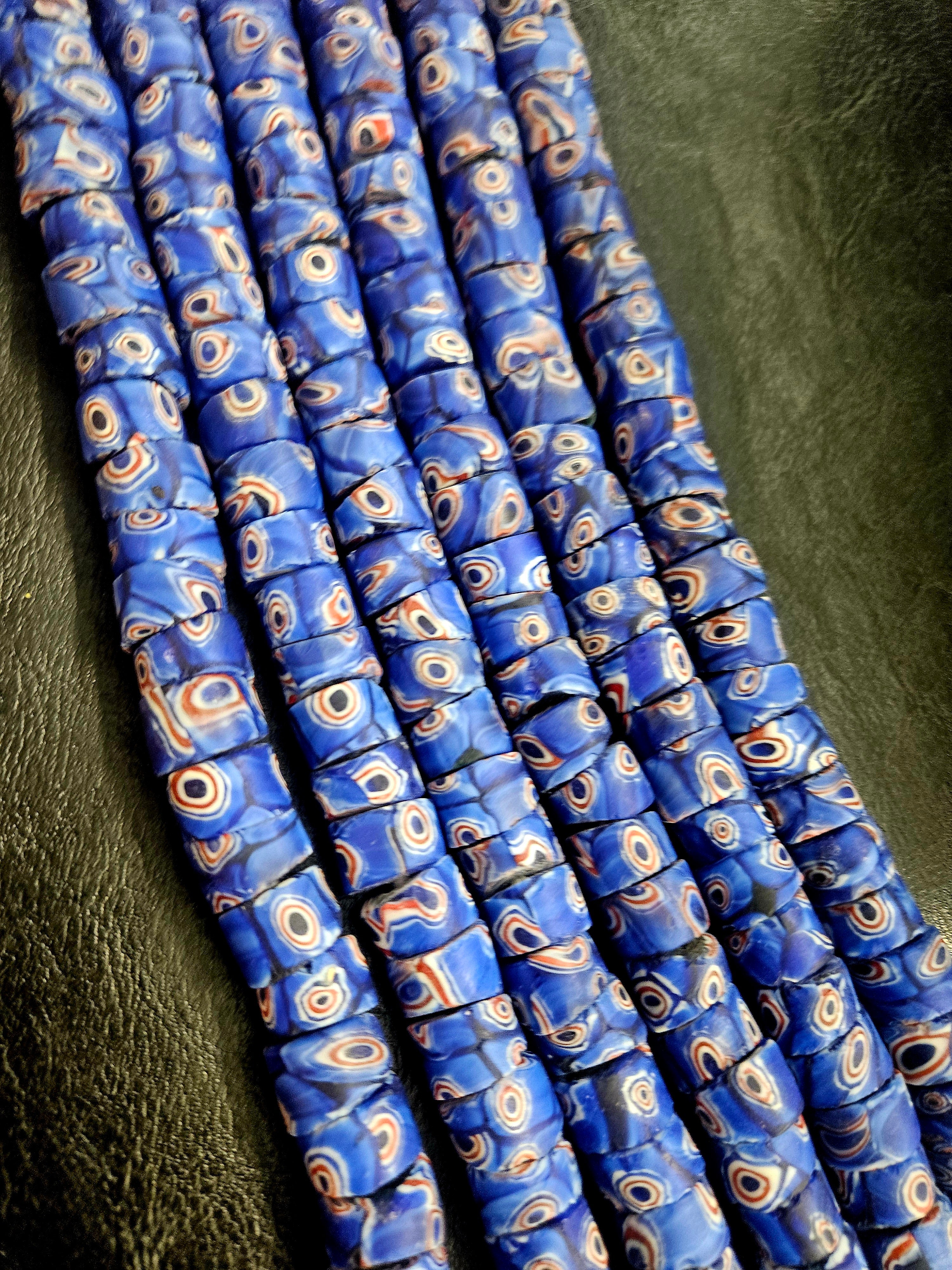 Blue Eye Trade Beads – Multicolor Pattern 8–10 × 14–15mm