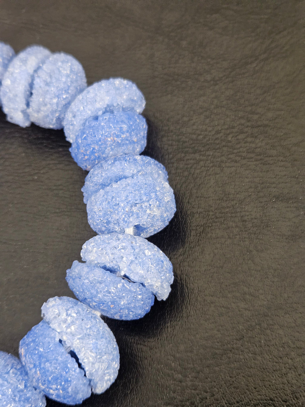 Cornflower Blue Krobo Sugar Glass Rondelle Beads | Handcrafted Recycled Glass Beads from Ghana | Approx. 30 Beads Per Strand