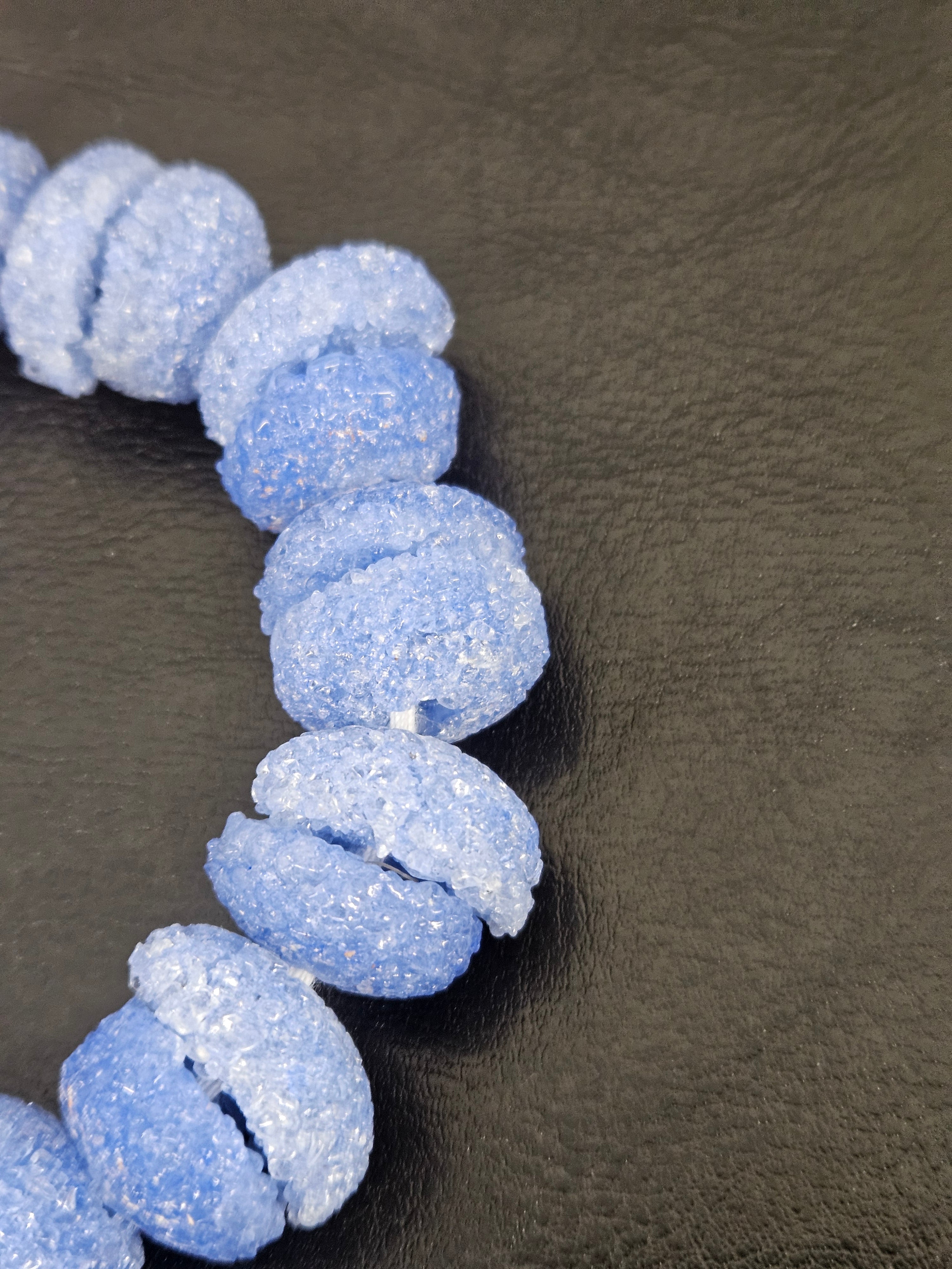 Cornflower Blue Krobo Sugar Glass Rondelle Beads | Handcrafted Recycled Glass Beads from Ghana | Approx. 30 Beads Per Strand