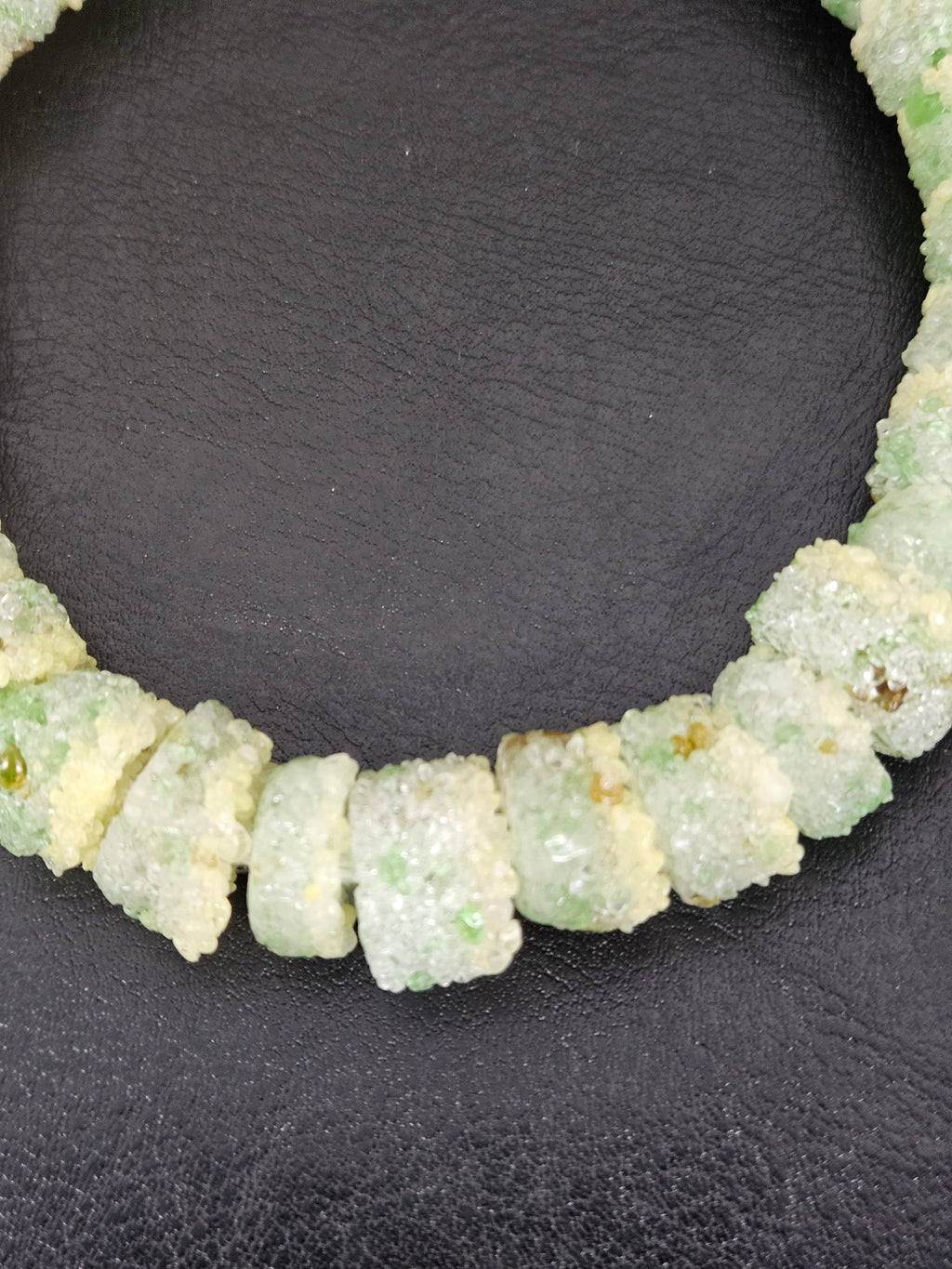 Green & Ivory Confetti Krobo Sugar Glass Short Tube Beads | Handcrafted Recycled Glass Beads from Ghana | Approx. 32 Beads Per Strand