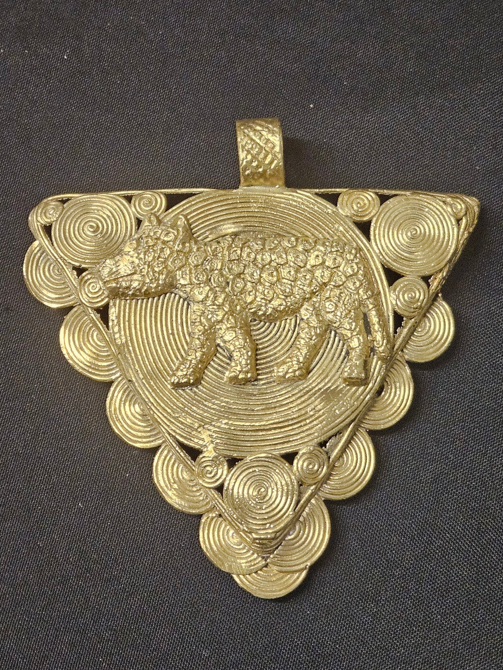 African Brass Tiger Pendant with Adinkrahene Symbol – Ghana