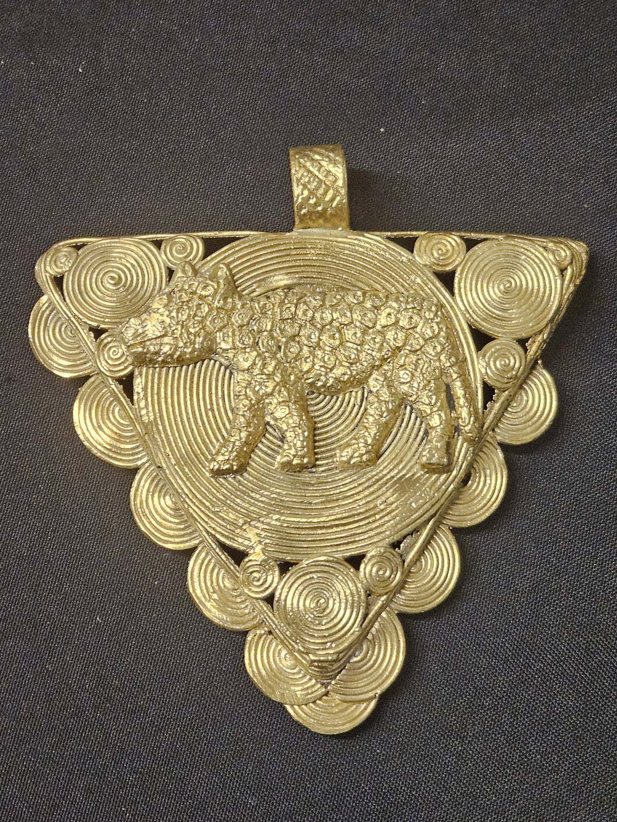 African Brass Tiger Pendant with Adinkrahene Symbol – Ghana