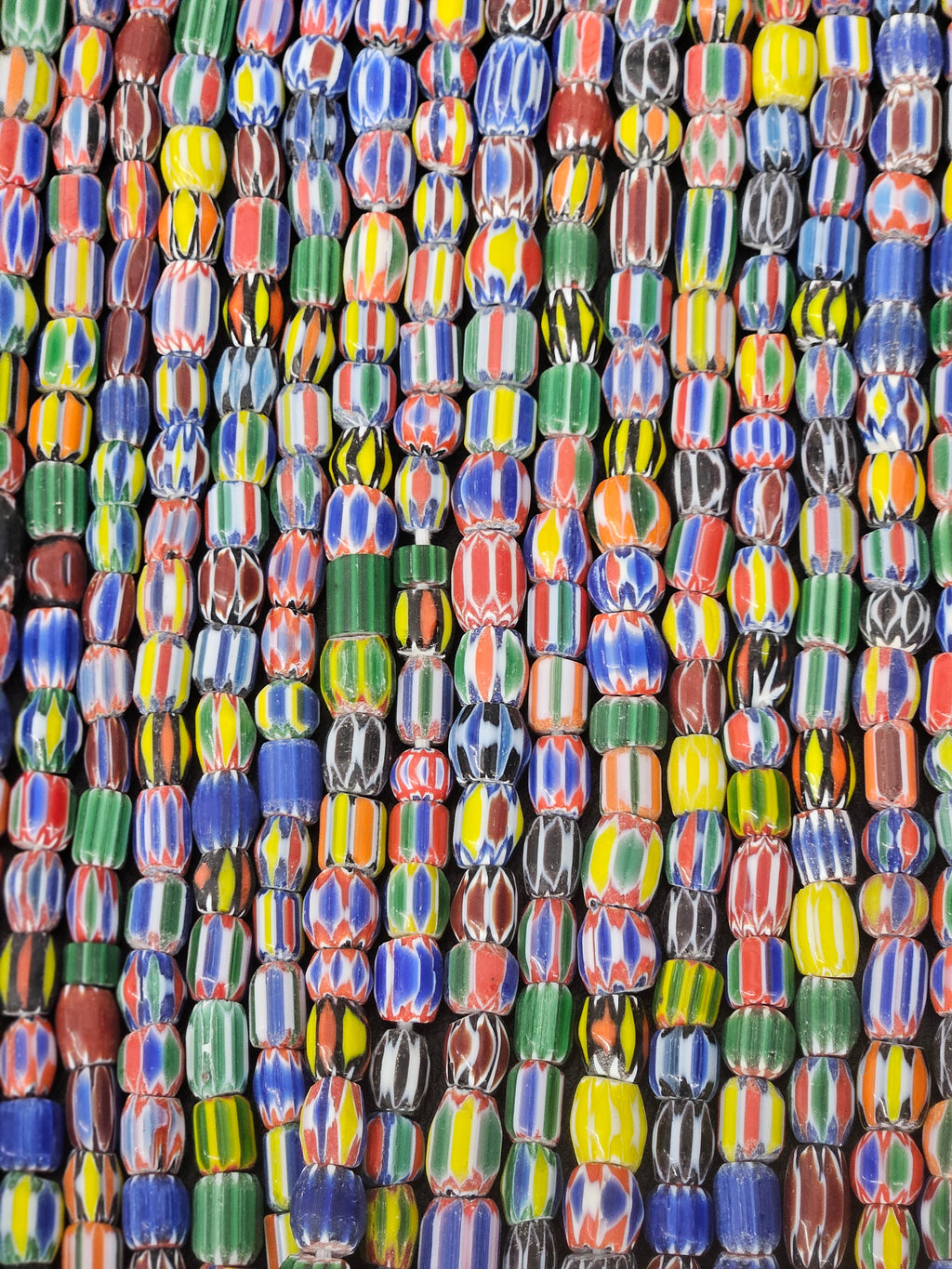 Vintage African Trade Glass Beads | Polychrome Striped Cane Beads | 10–12mm