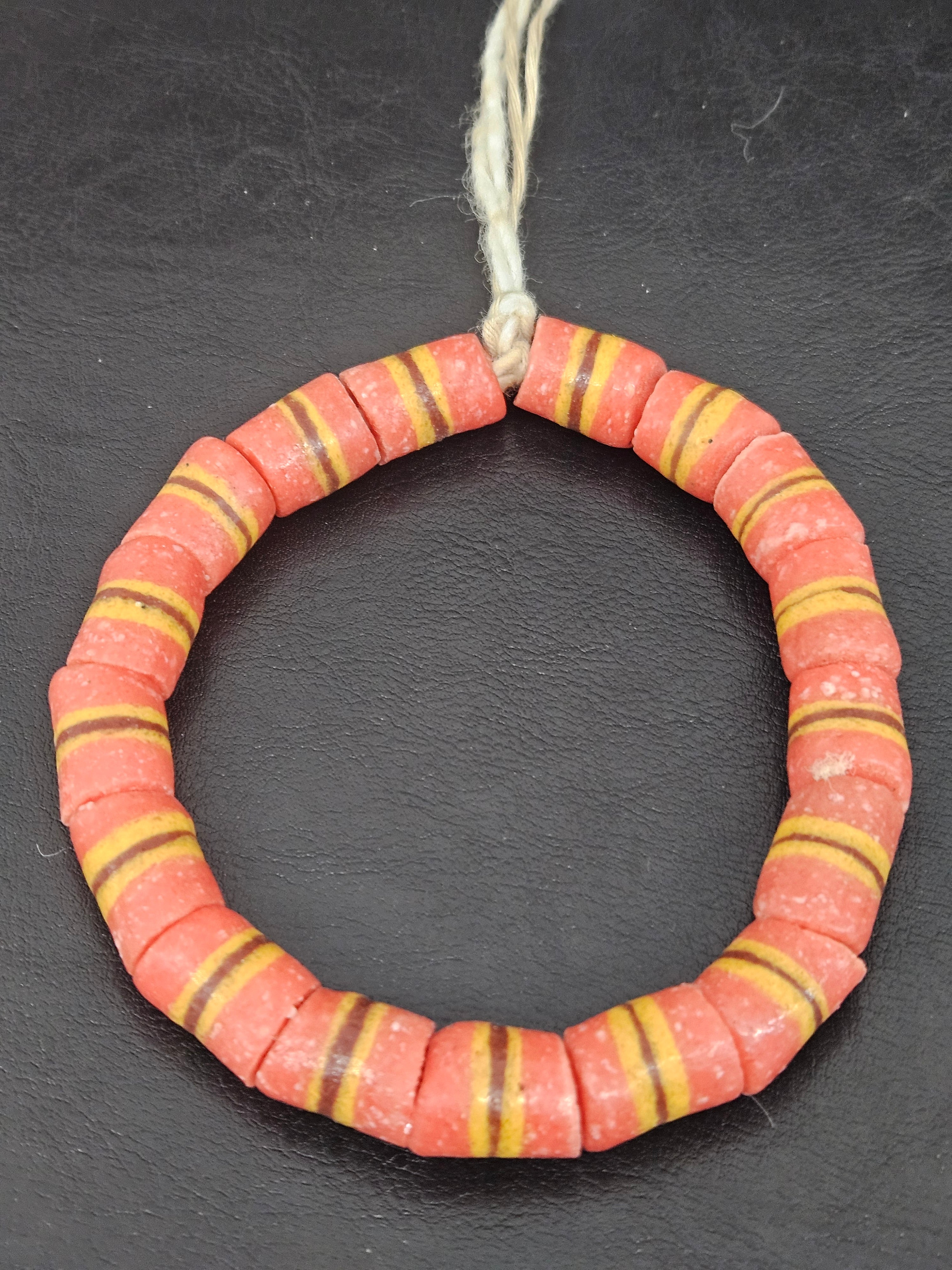 Red Striped Krobo Kente Glass Beads | Handcrafted Powdered Glass Beads from Ghana | Approx. 17 Beads