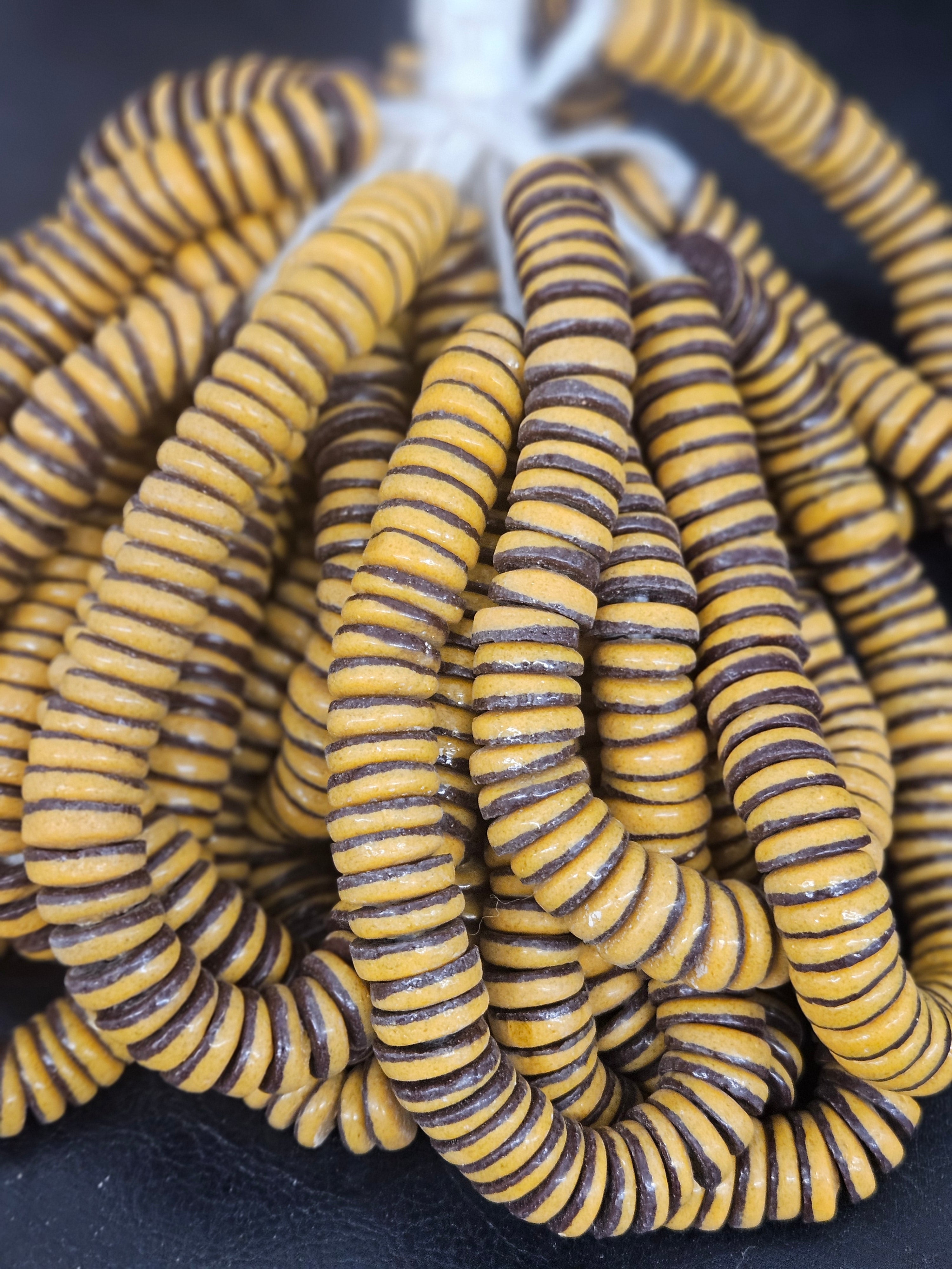 Handcrafted Krobo Glass Beads | Brown and Tan Spacer