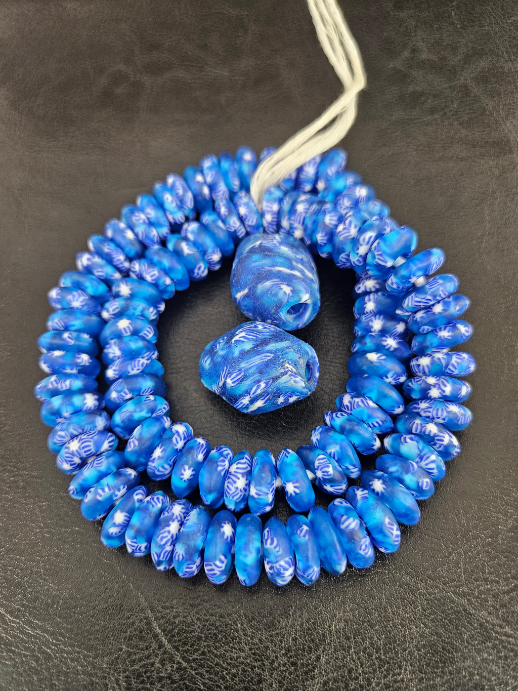 African Glass Bead Bundle – Blue Krobo Rondelles + Bicone Focal Beads