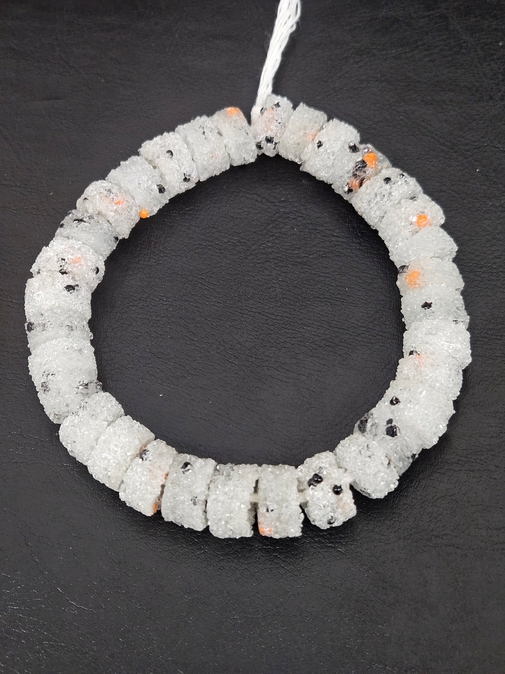 White Confetti Krobo Sugar Glass Short Tube Beads | Handcrafted Recycled Glass Beads from Ghana | Approx. 32 Beads Per Strand