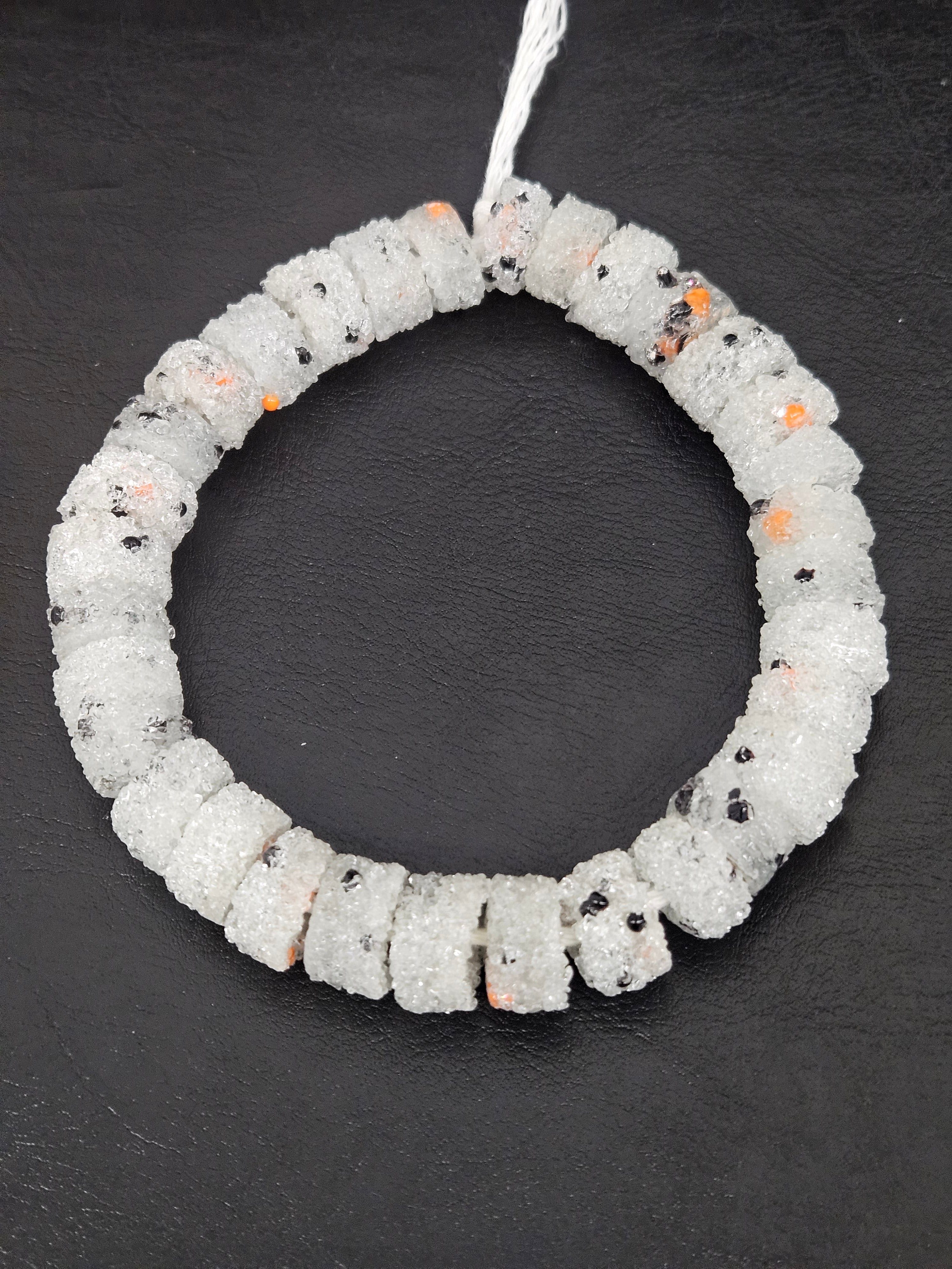 White Confetti Krobo Sugar Glass Short Tube Beads | Handcrafted Recycled Glass Beads from Ghana | Approx. 32 Beads Per Strand