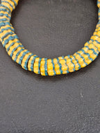 Golden Yellow and Teal Blue Krobo Glass Spacer Beads, Handmade African Recycled Glass Beads, Ghana Beading Supplies