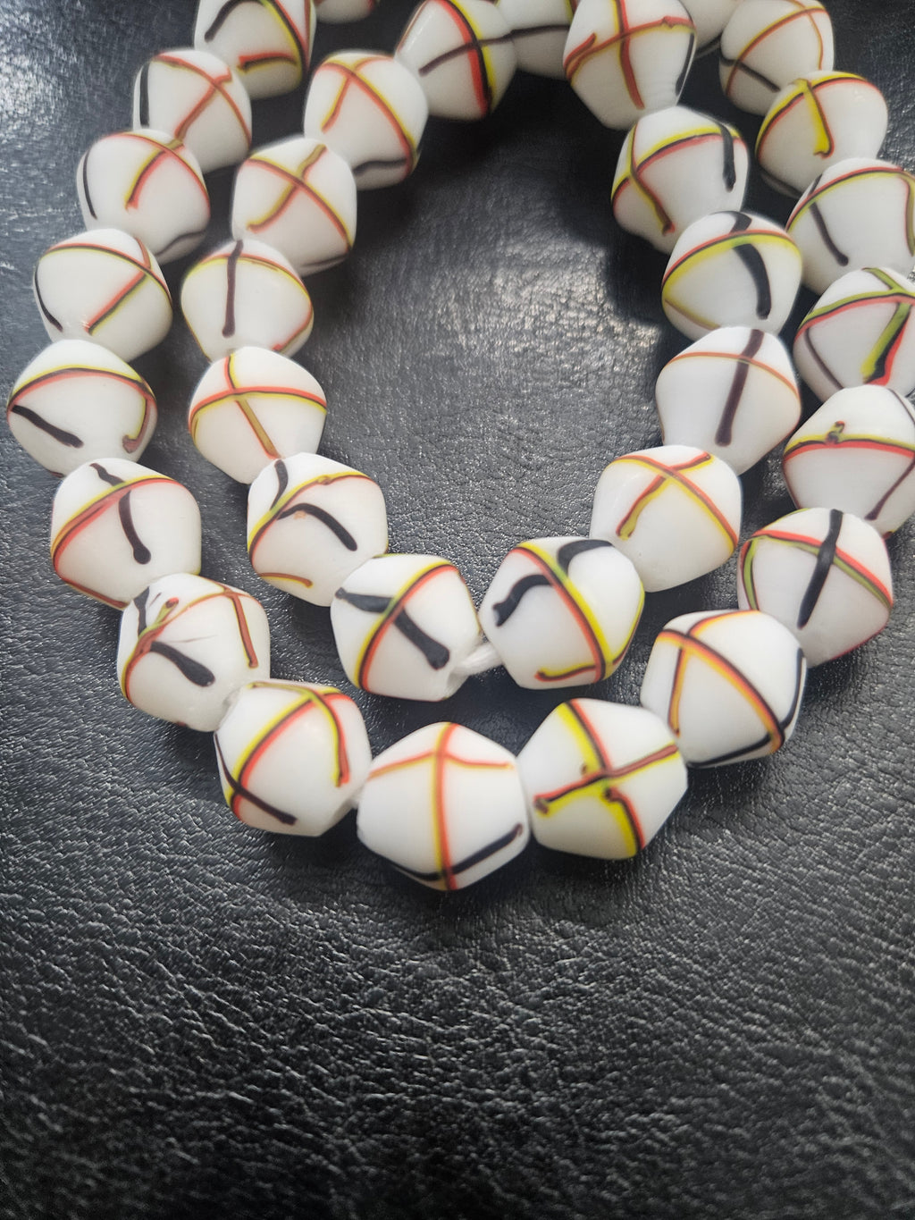 Designer White Multicolor Trade Beads – Graphic Stripe Pattern
African Trade Beads –