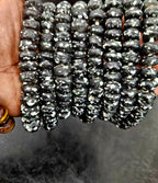 Black Speckled Krobo Powdered Glass Short Tube Beads | 7–9 × 13–14mm | Ghana | Approx. 32–33 Beads