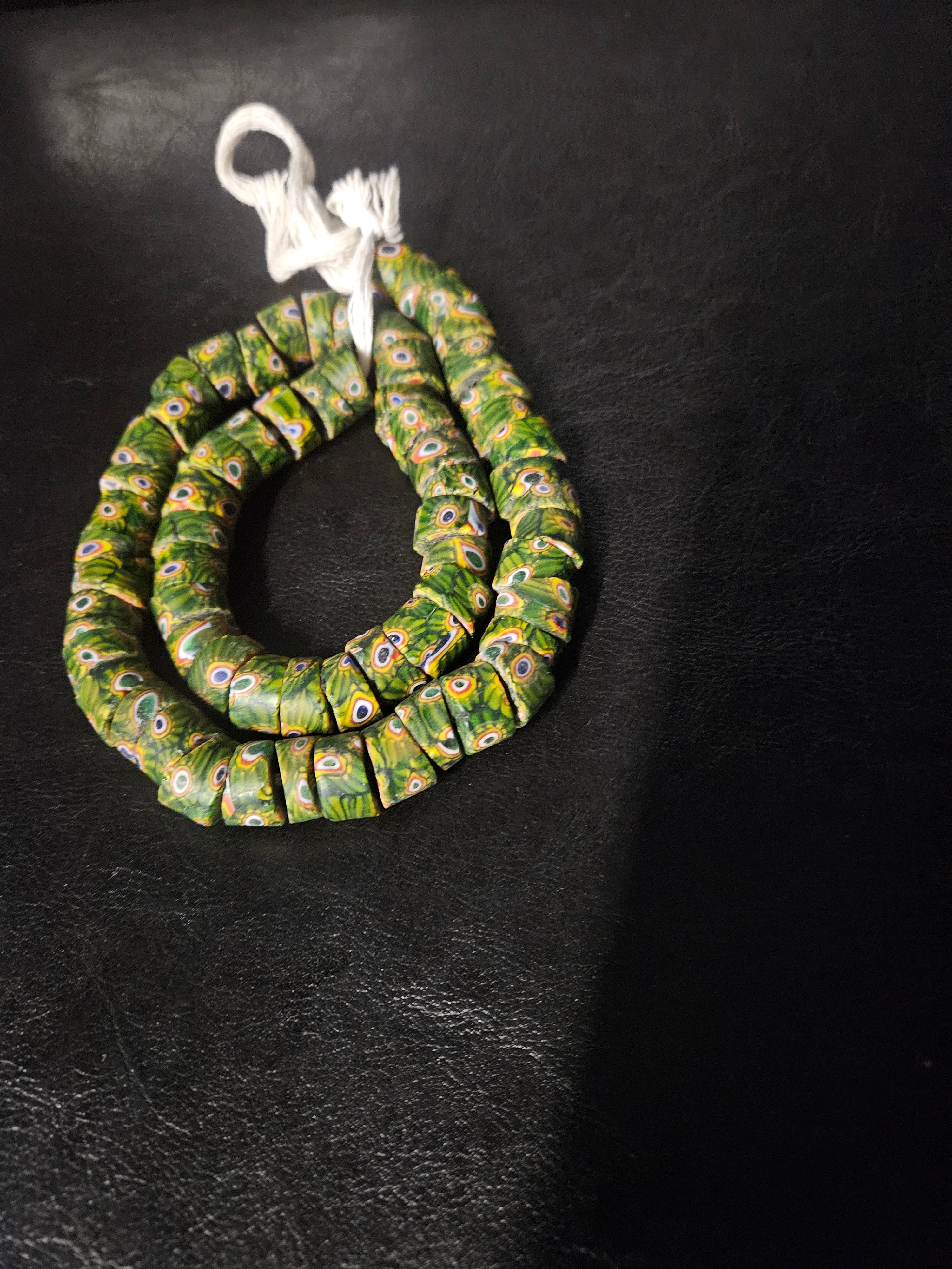 Green Eye Trade Beads – Multicolor Pattern 8–10 × 14–15mm