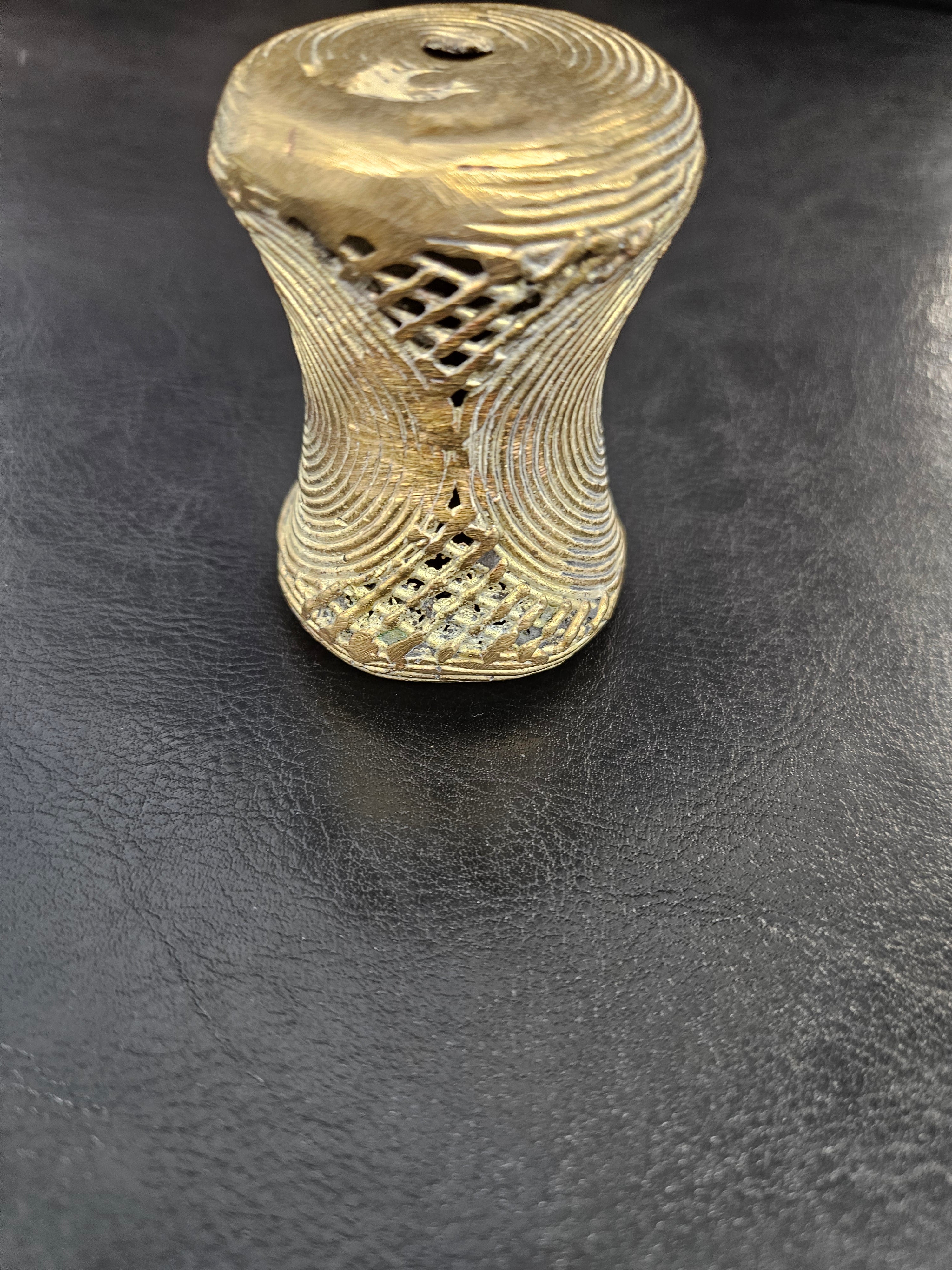 Oversized Ashanti Brass Talking Drum Pendant — Spiral Coil Design