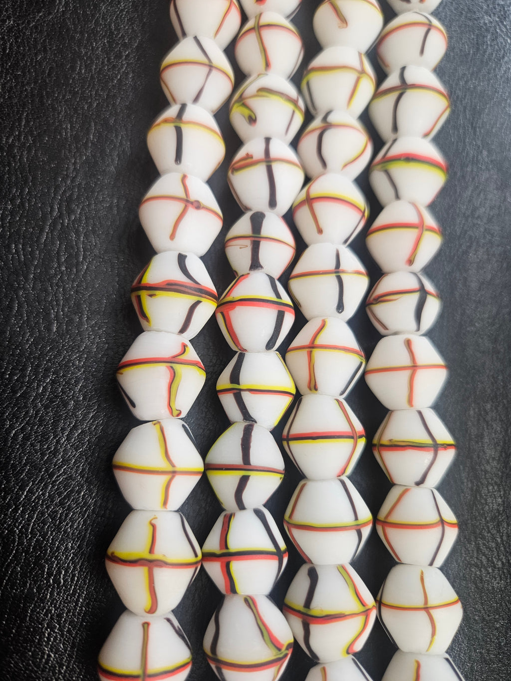 Designer White Multicolor Trade Beads – Graphic Stripe Pattern
African Trade Beads –