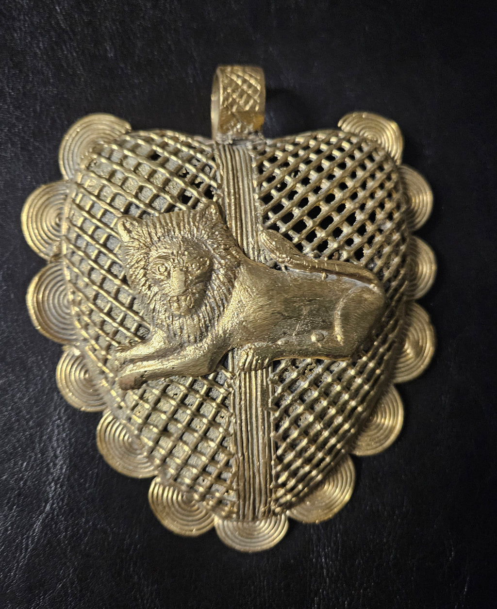Lion on Adinkrahene African Brass Pendant | Handmade in Ghana