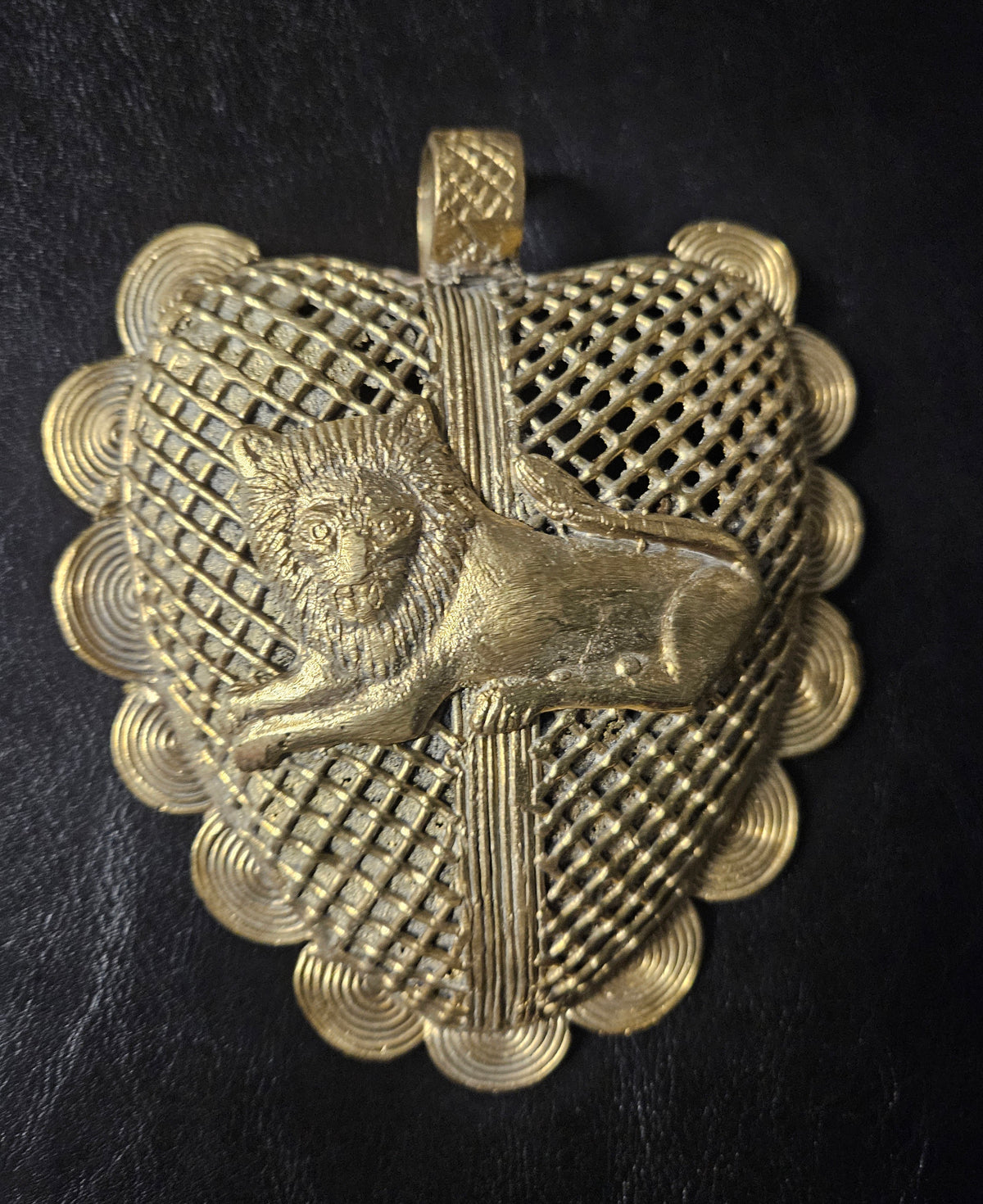 Lion on Adinkrahene African Brass Pendant | Handmade in Ghana