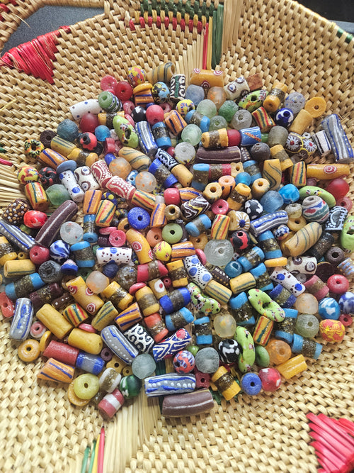 300+ Assorted Krobo Recycled Glass Beads Mix (4–30mm)
